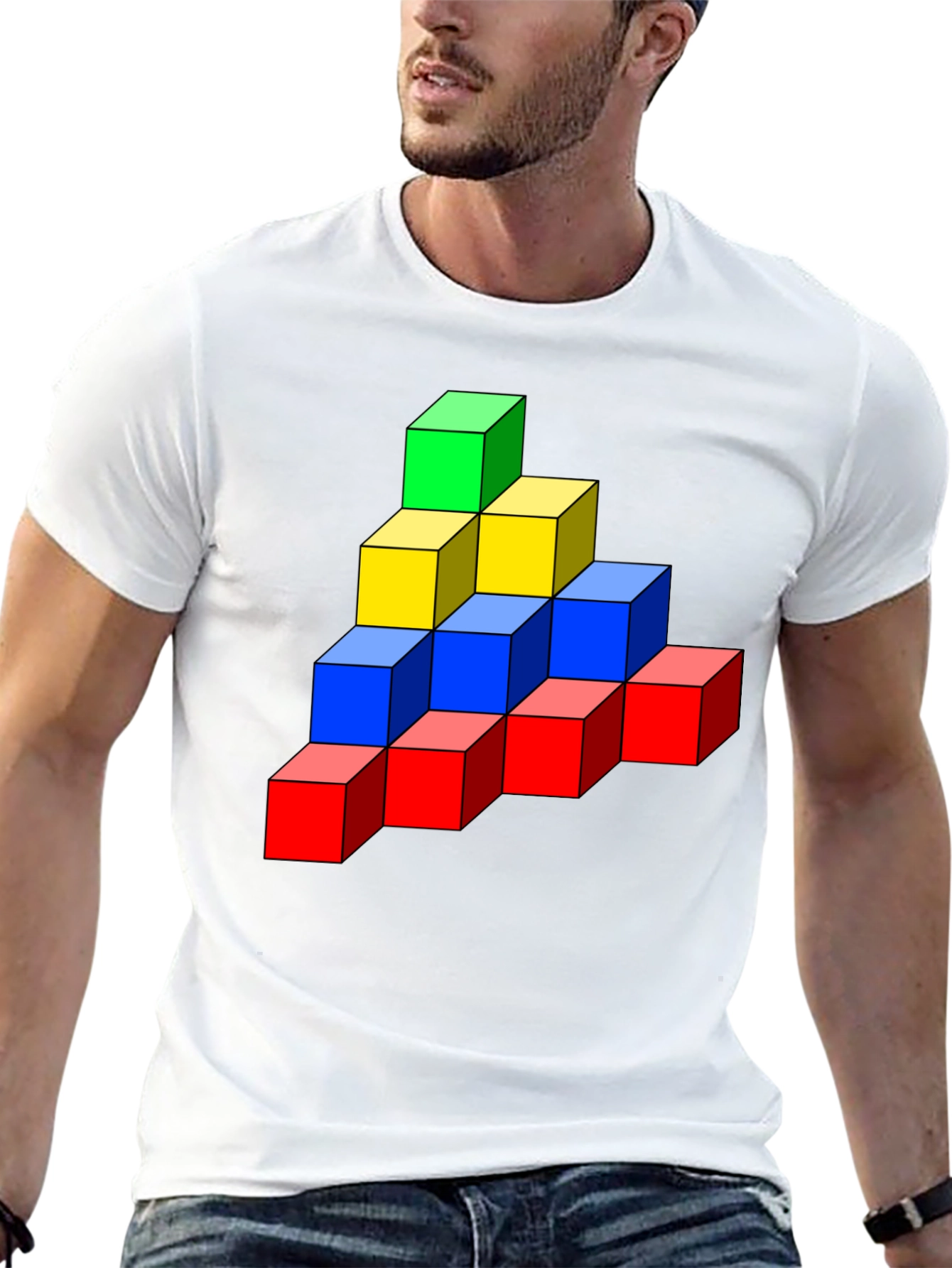 Black Colorful Cube Stack Graphic Tee - Unique Design view 13