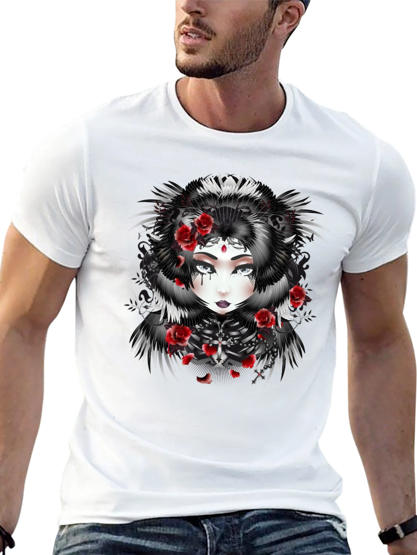 Black Gothic Rose Queen Graphic Black T-Shirt view 13