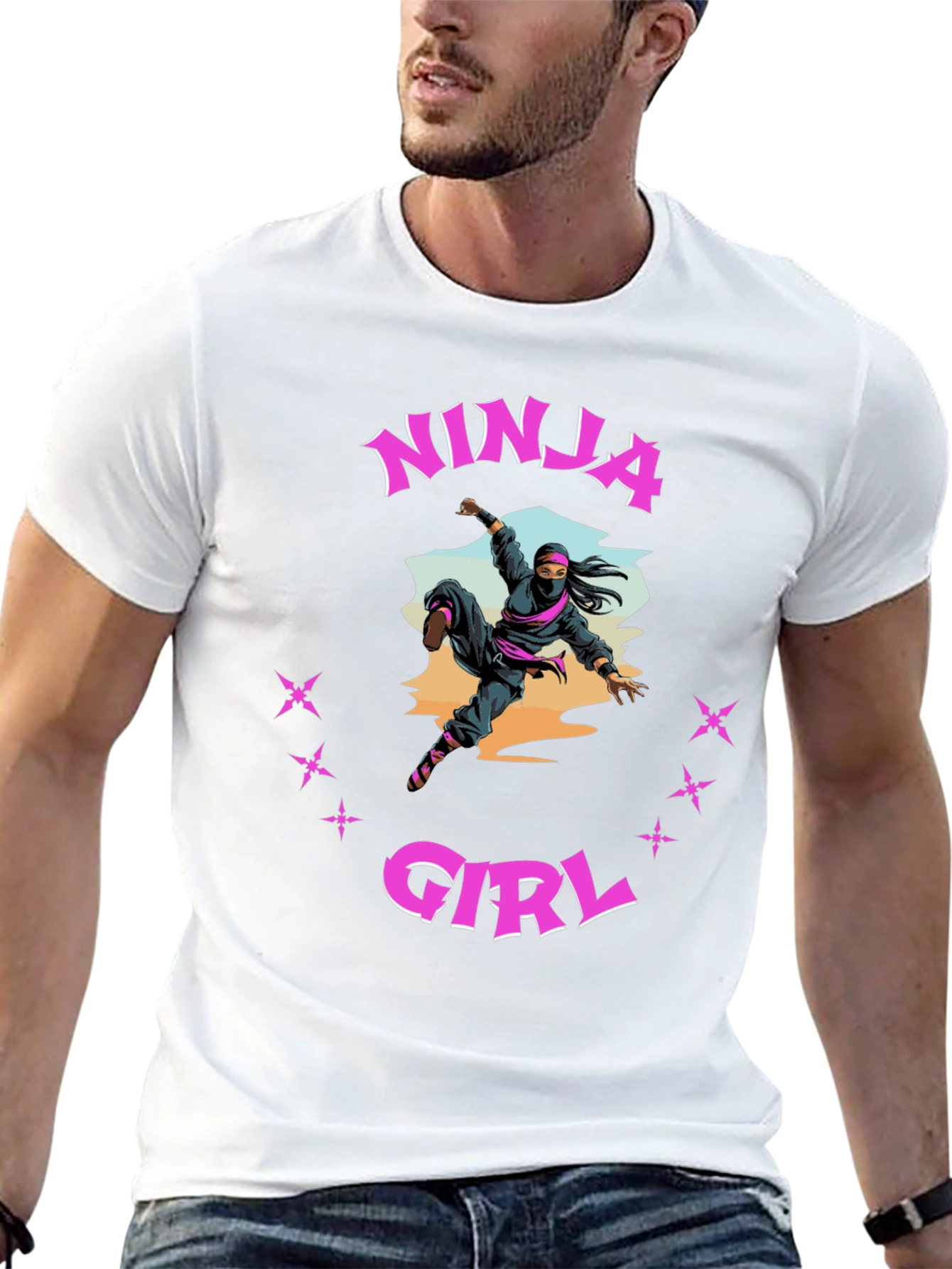 Black Ninja Girl Graphic Tee - Black Cotton T-Shirt view 13