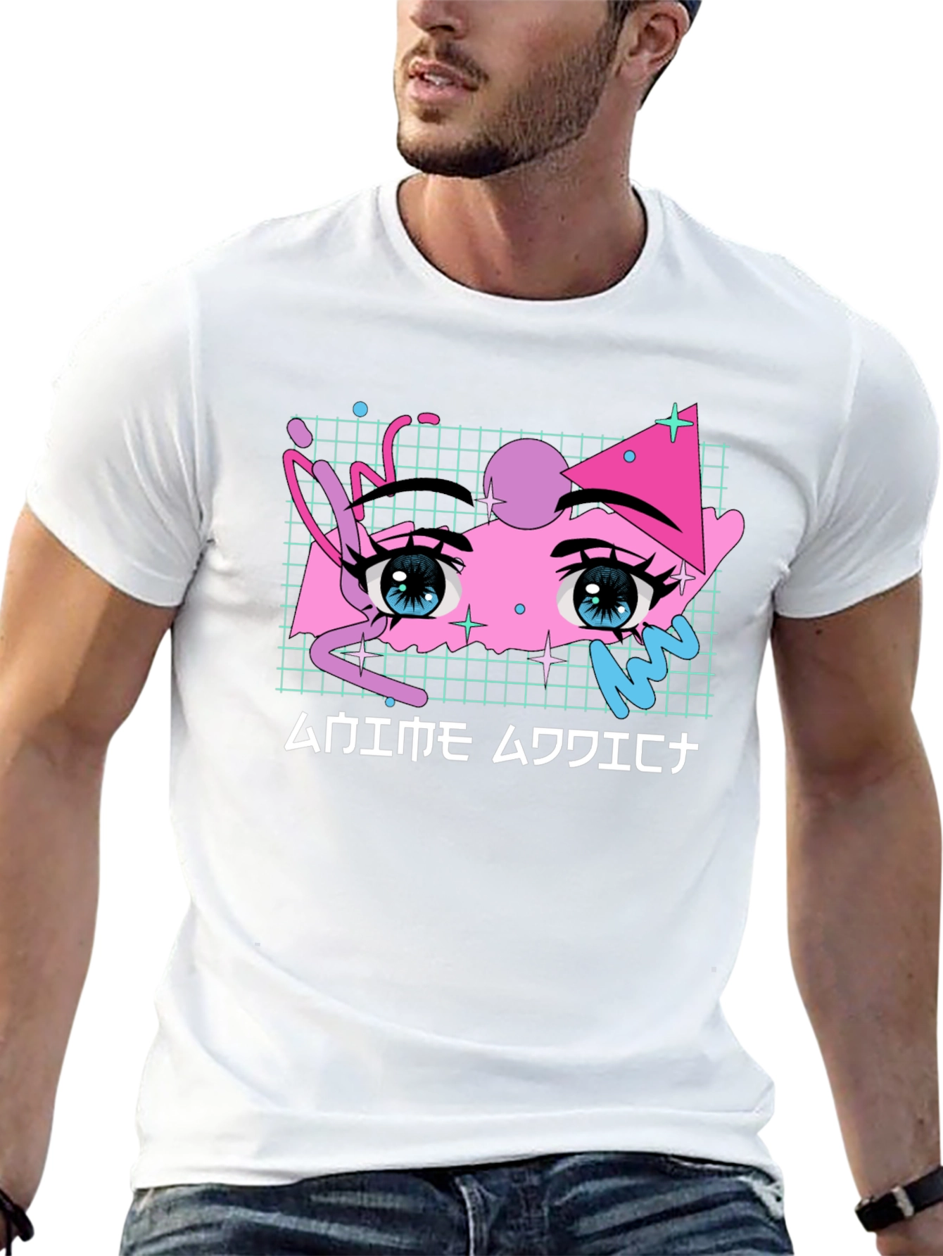Black Anime Eyes Graphic Tee - Vaporwave Aesthetic Shirt view 13