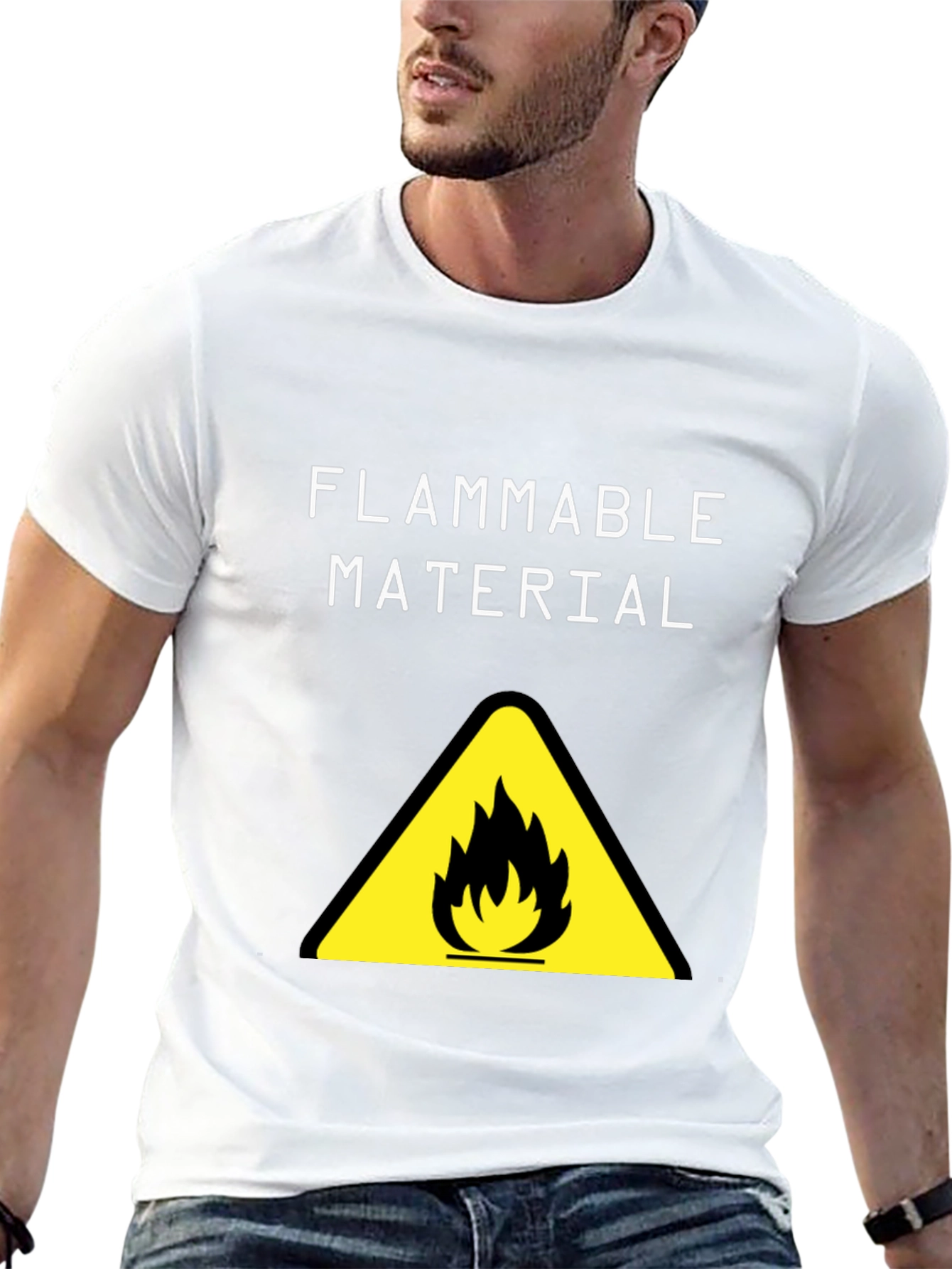 Black Flammable Material Warning Graphic T-Shirt view 13