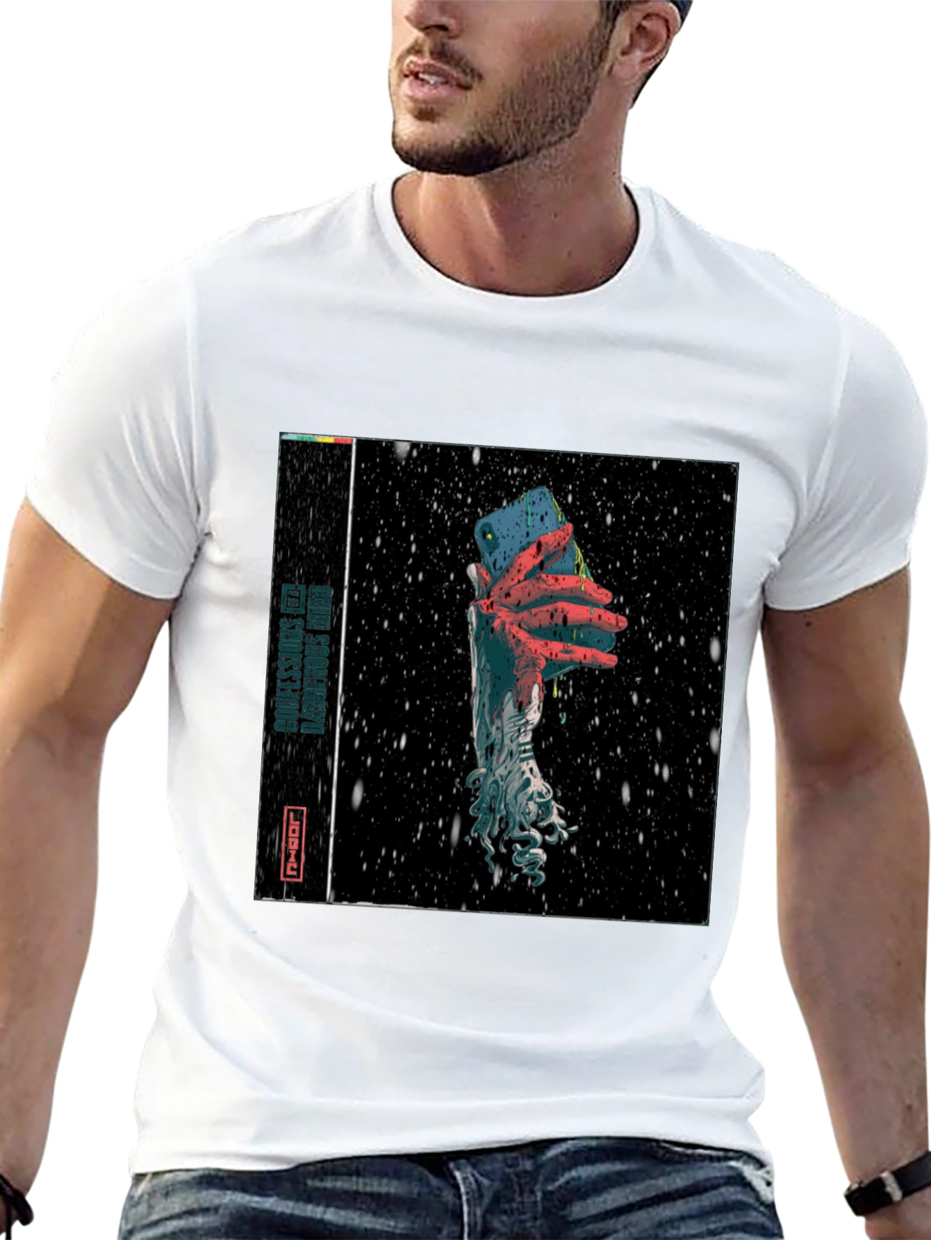 Black Surreal Phone Graphic T-Shirt view 13
