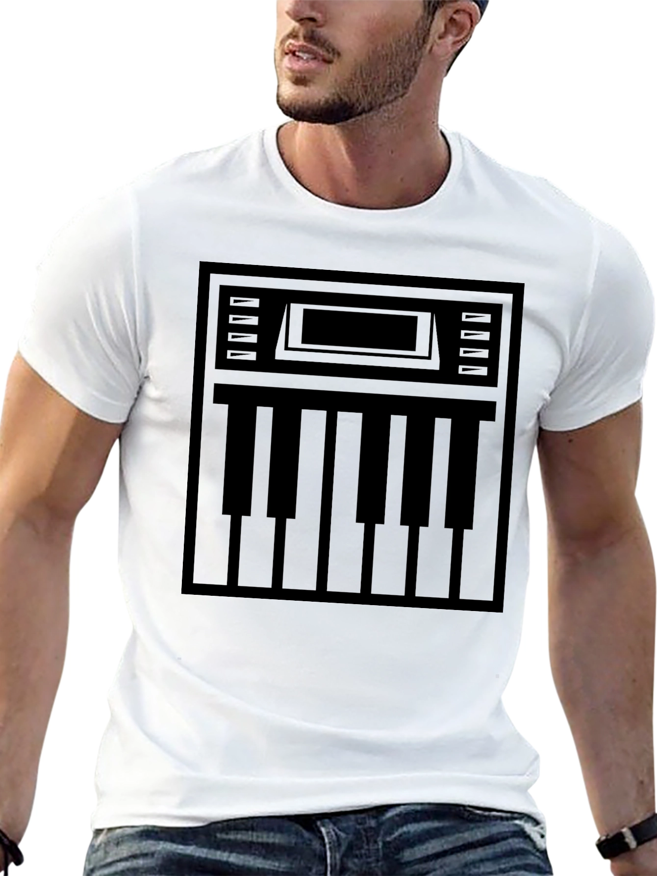 Black Synthesizer Keyboard Graphic T-Shirt view 13
