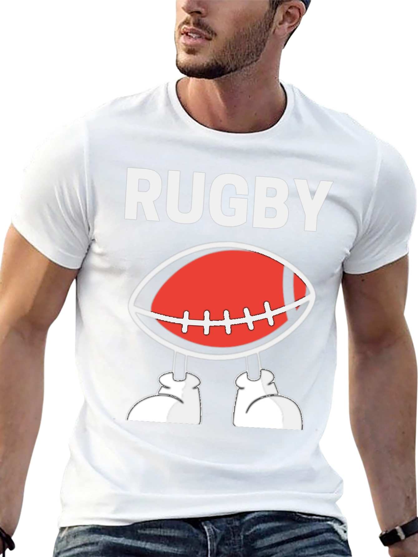 Black Rugby Football Cartoon T-Shirt - Black view 13