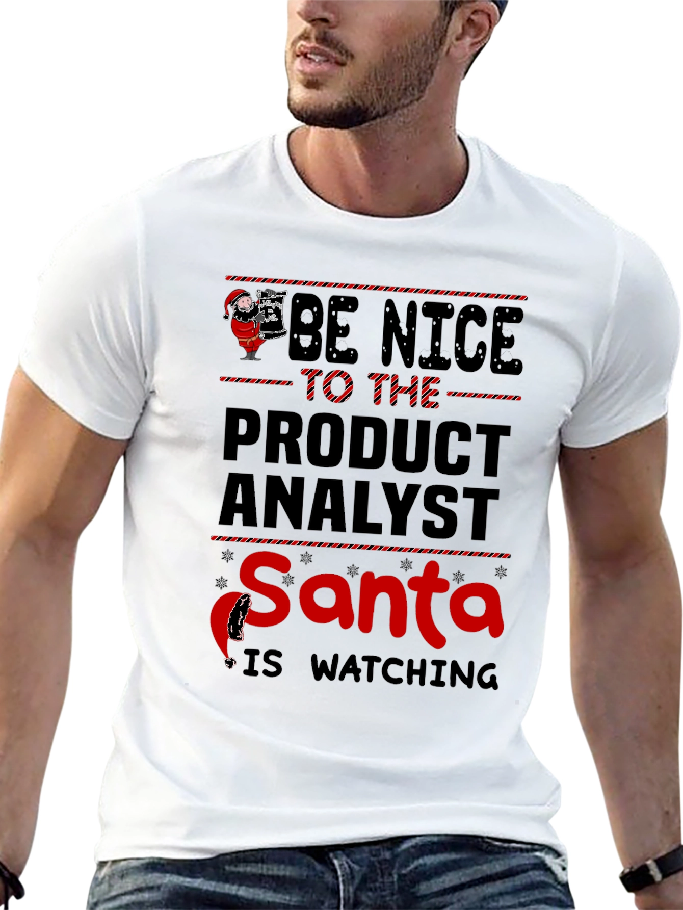 Black Be Nice To The Product Analyst Santa T-Shirt view 13