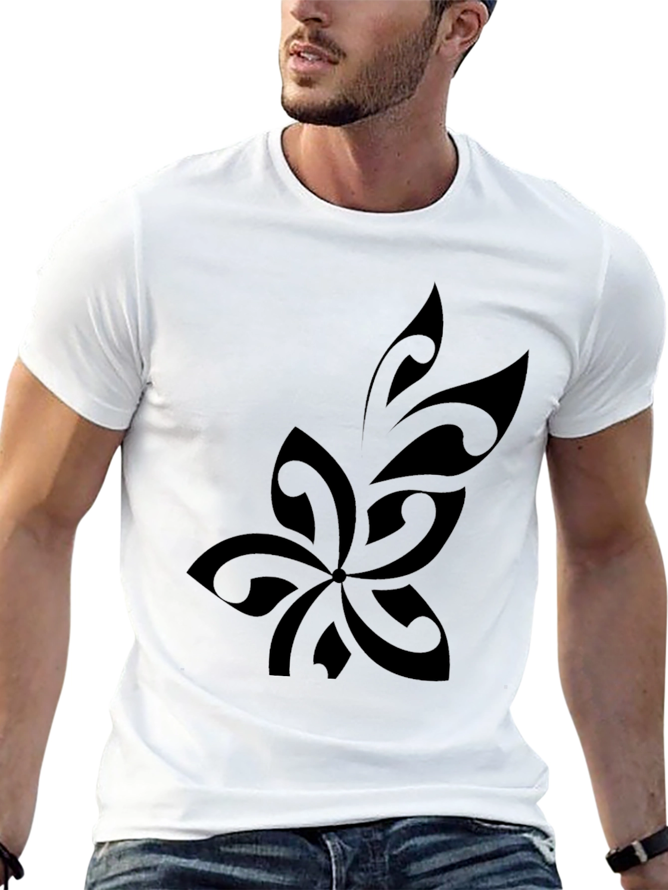 Black Stylish Black T-Shirt with Tribal Flower Design view 13