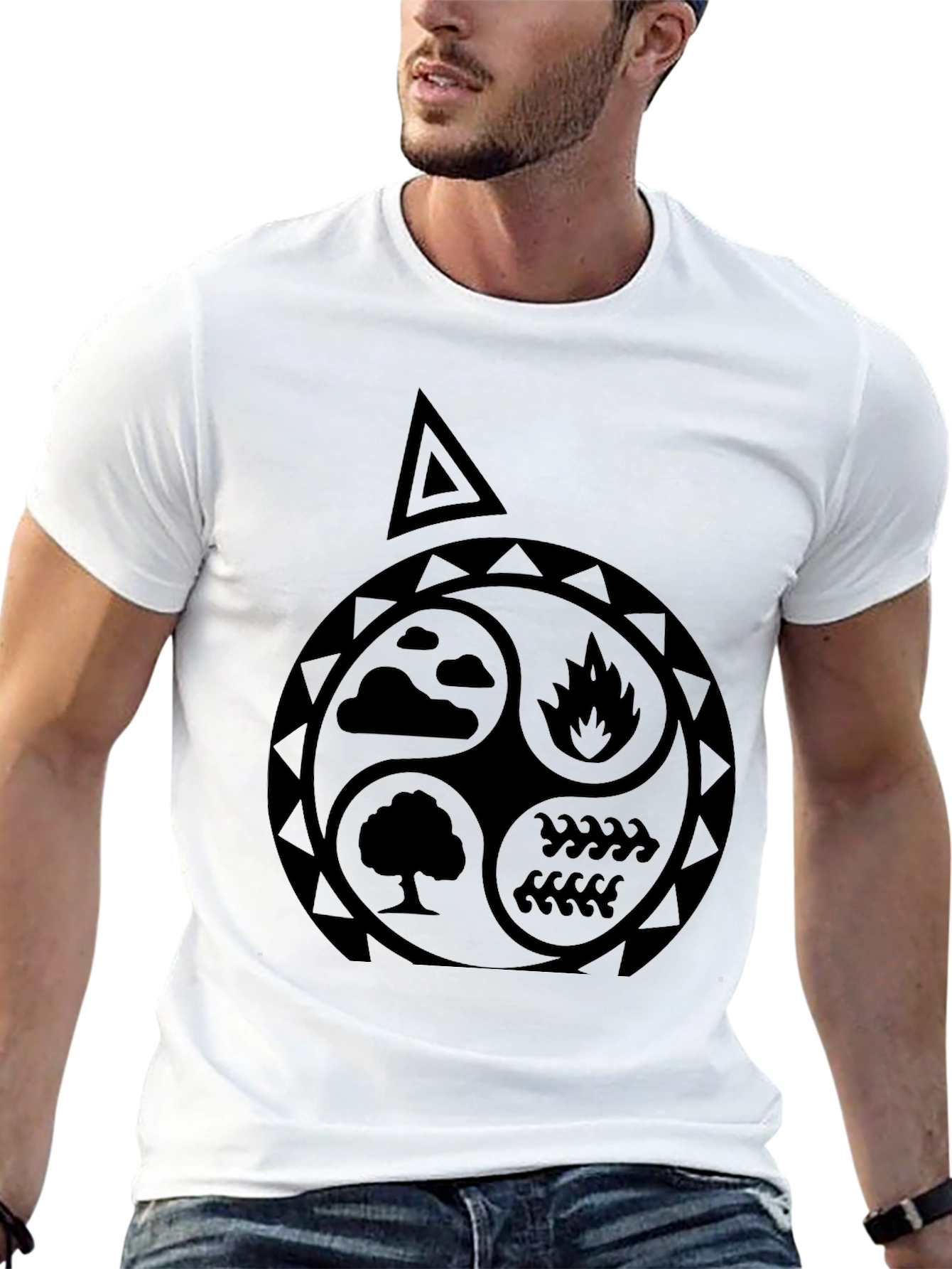 Black Elements T-Shirt: Earth, Air, Fire, Water Symbol view 13