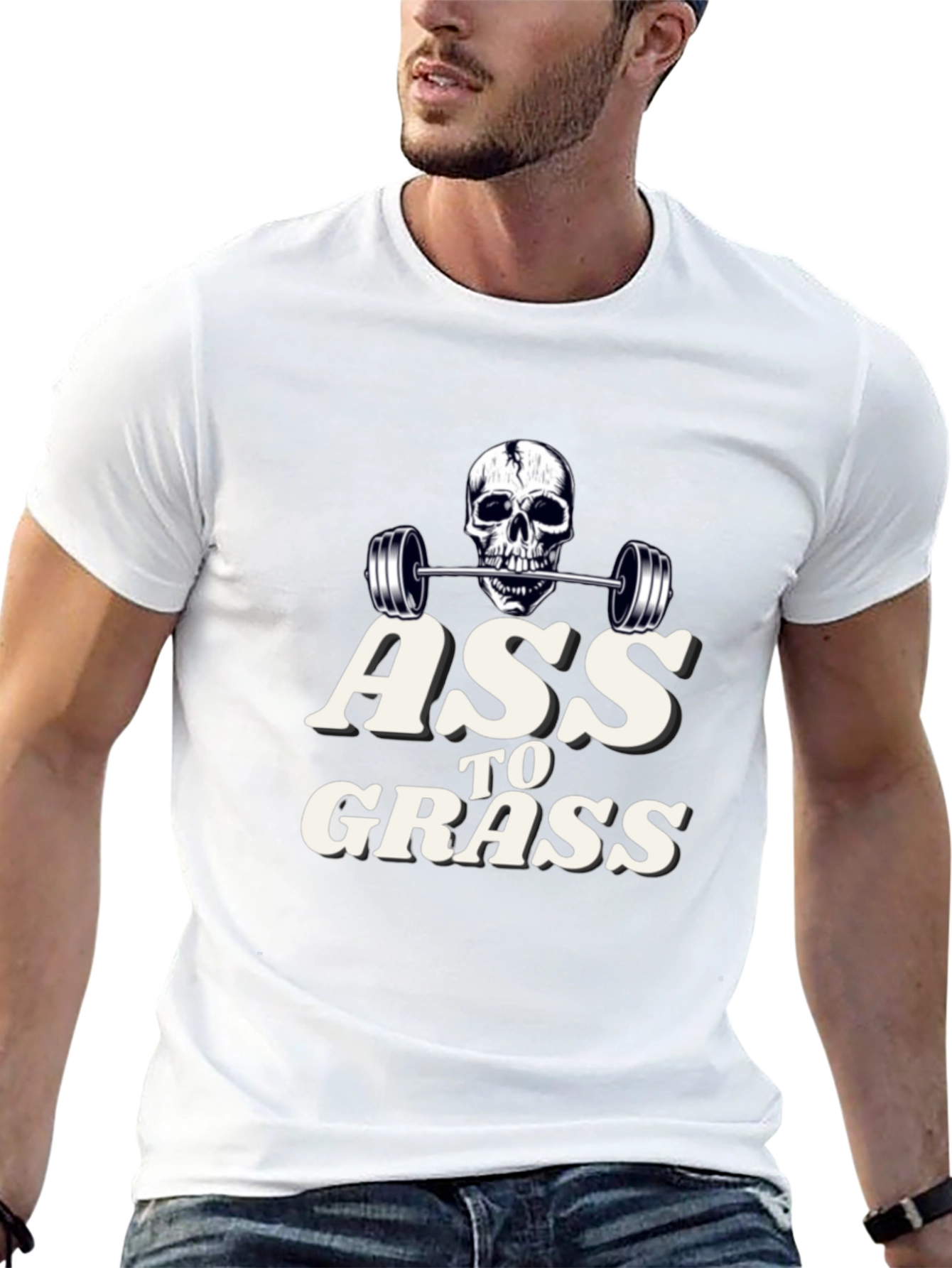 Black Ass to Grass Weightlifting Skull Graphic T-Shirt view 13