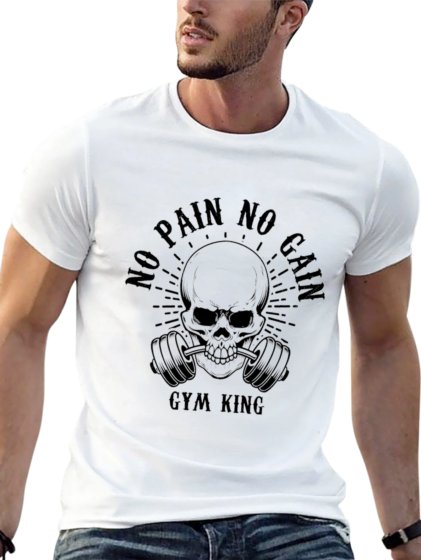 Black Gym King No Pain No Gain Skull T-Shirt view 13