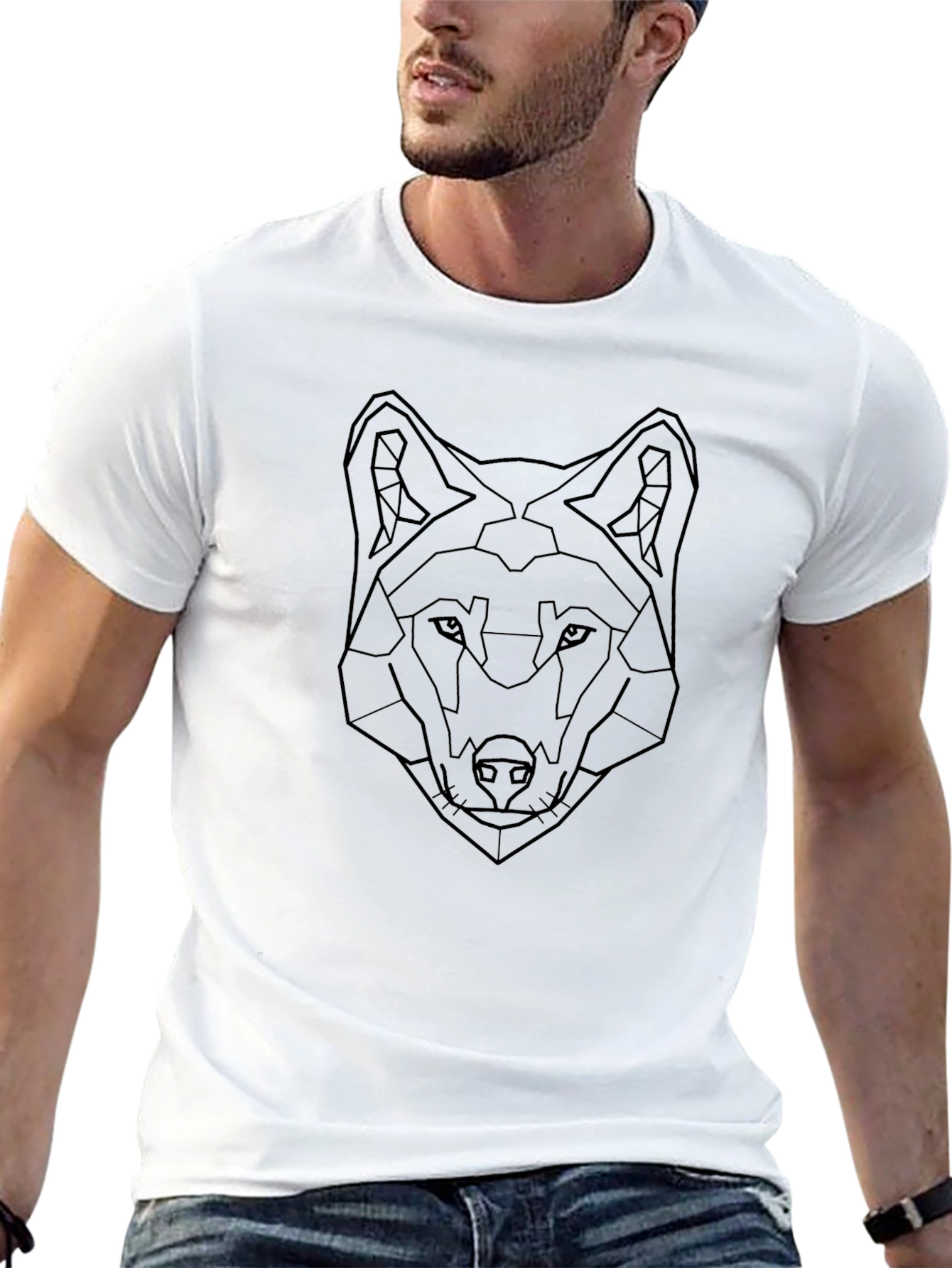 Black Geometric Wolf Graphic Tee - Stylish Black T-Shirt view 13
