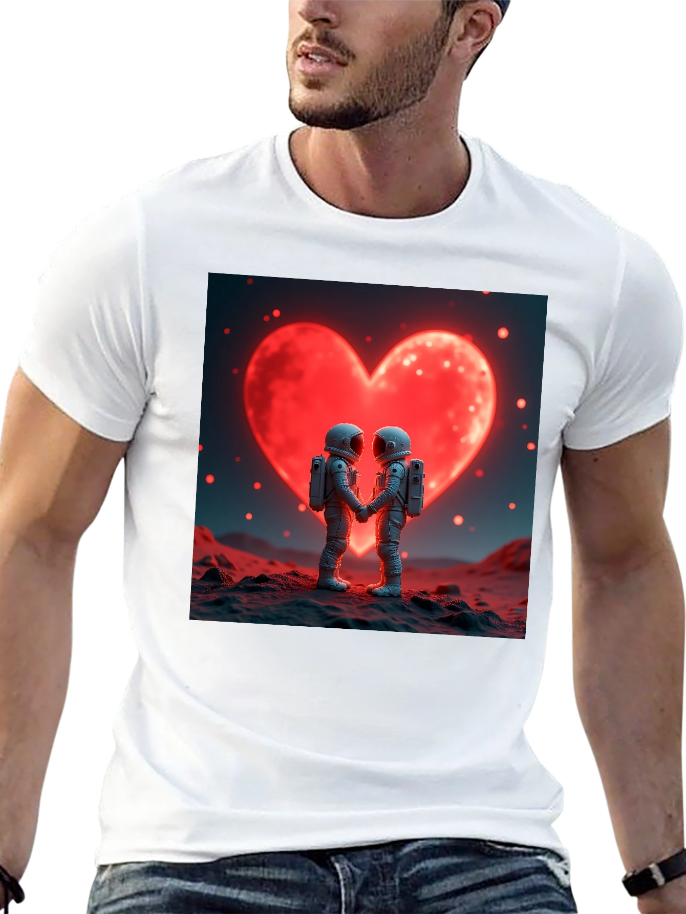 Black Astronaut Love T-Shirt, Space Romance Tee view 13