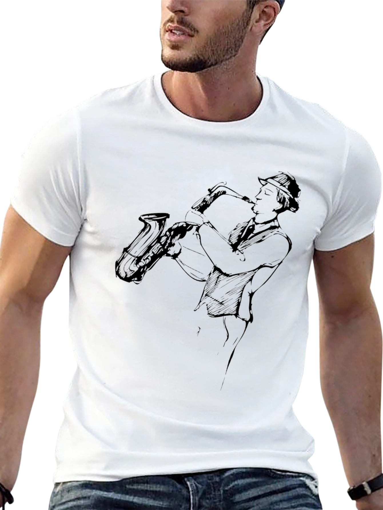 Black Cool Jazz Saxophone Black T-Shirt view 13