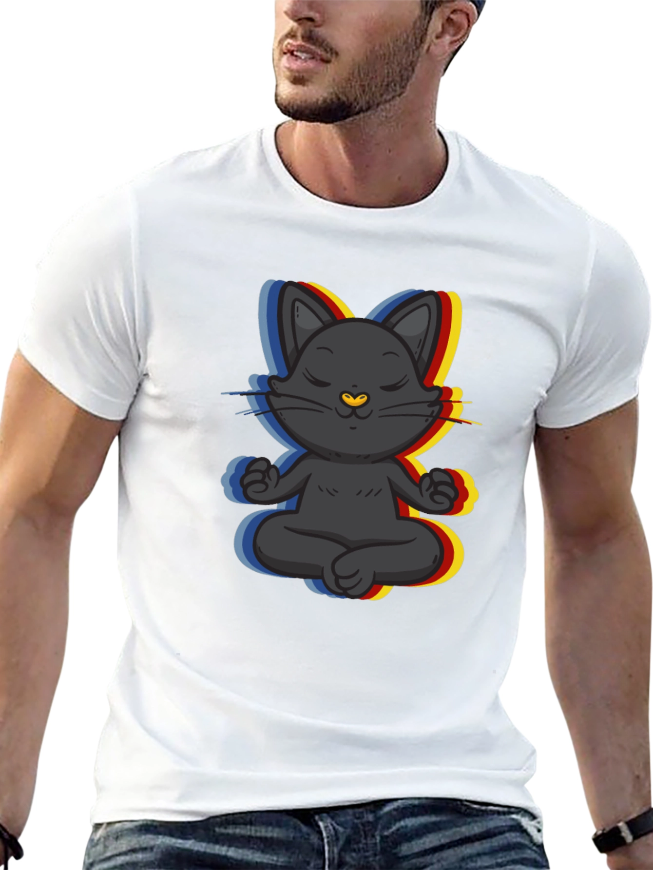 Black Zen Cat T-Shirt - Meditating Feline Tee view 13