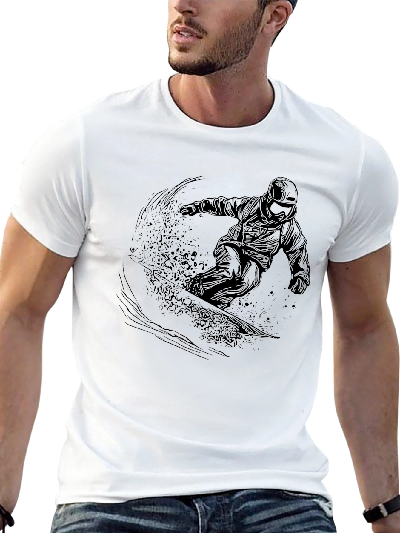 Black Black Snowboarder Graphic Tee - Men's Casual T-Shirt view 13