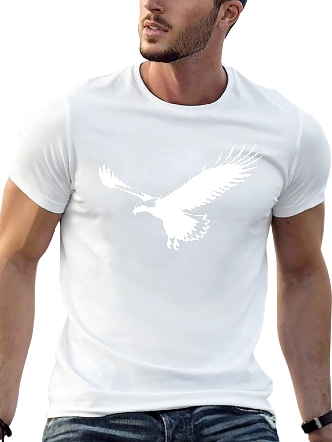 Black T-Shirt with White Eagle Graphic - 13