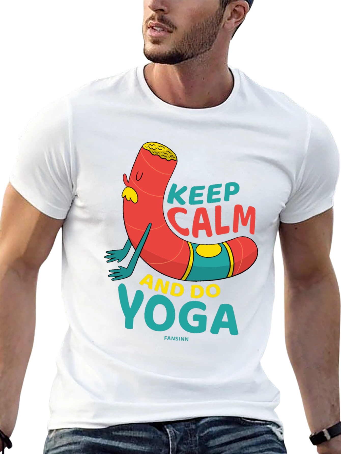 Black Keep Calm Yoga Cartoon T-Shirt view 13