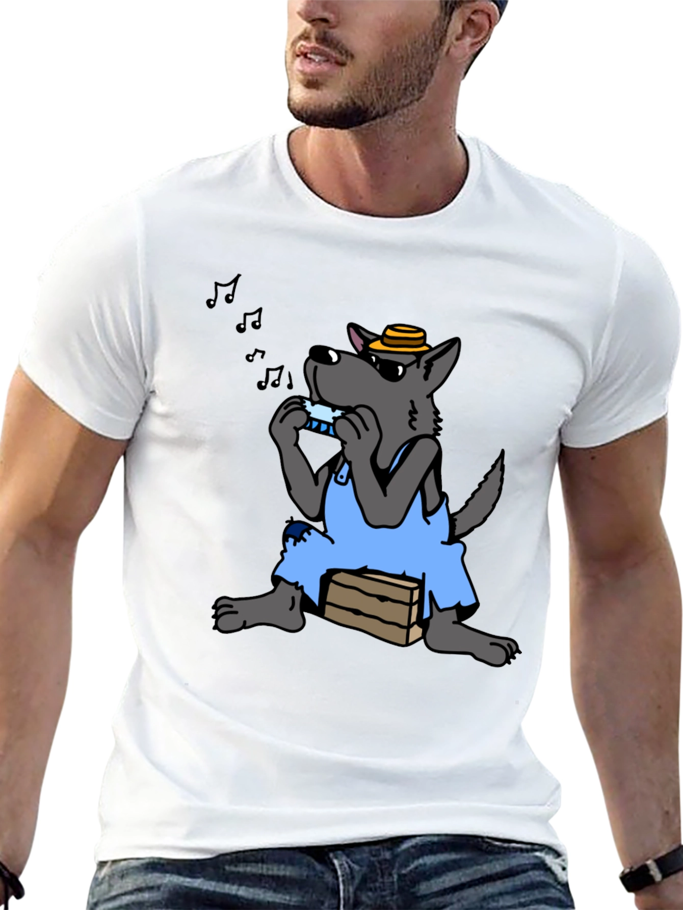 Black Harmonica Wolf Graphic Tee - Unique Design view 13