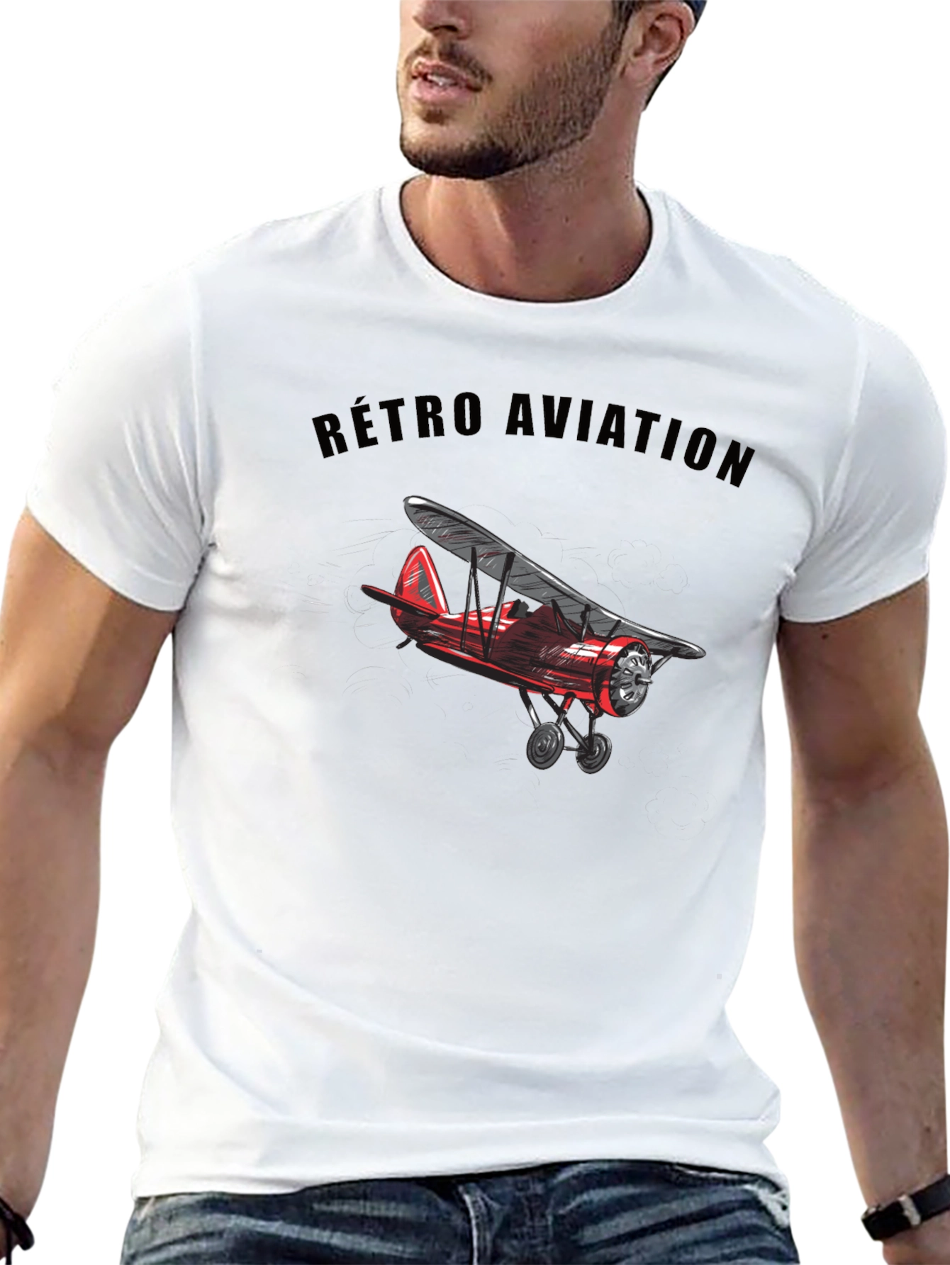 Black Retro Aviation Biplane Graphic T-Shirt view 13