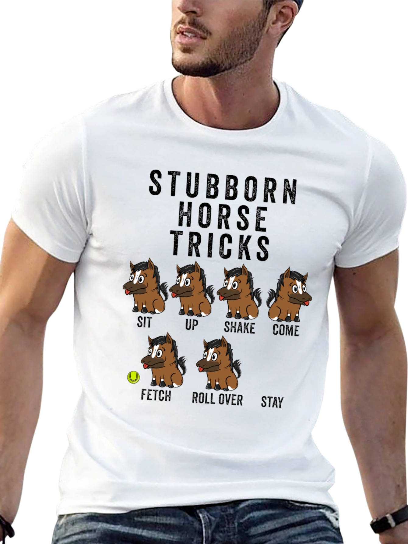 Black Stubborn Horse Tricks Graphic T-Shirt view 13
