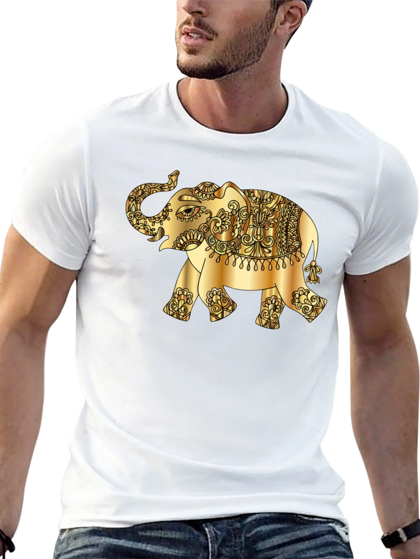 Black Golden Elephant Graphic Tee - Stylish Black T-Shirt view 13