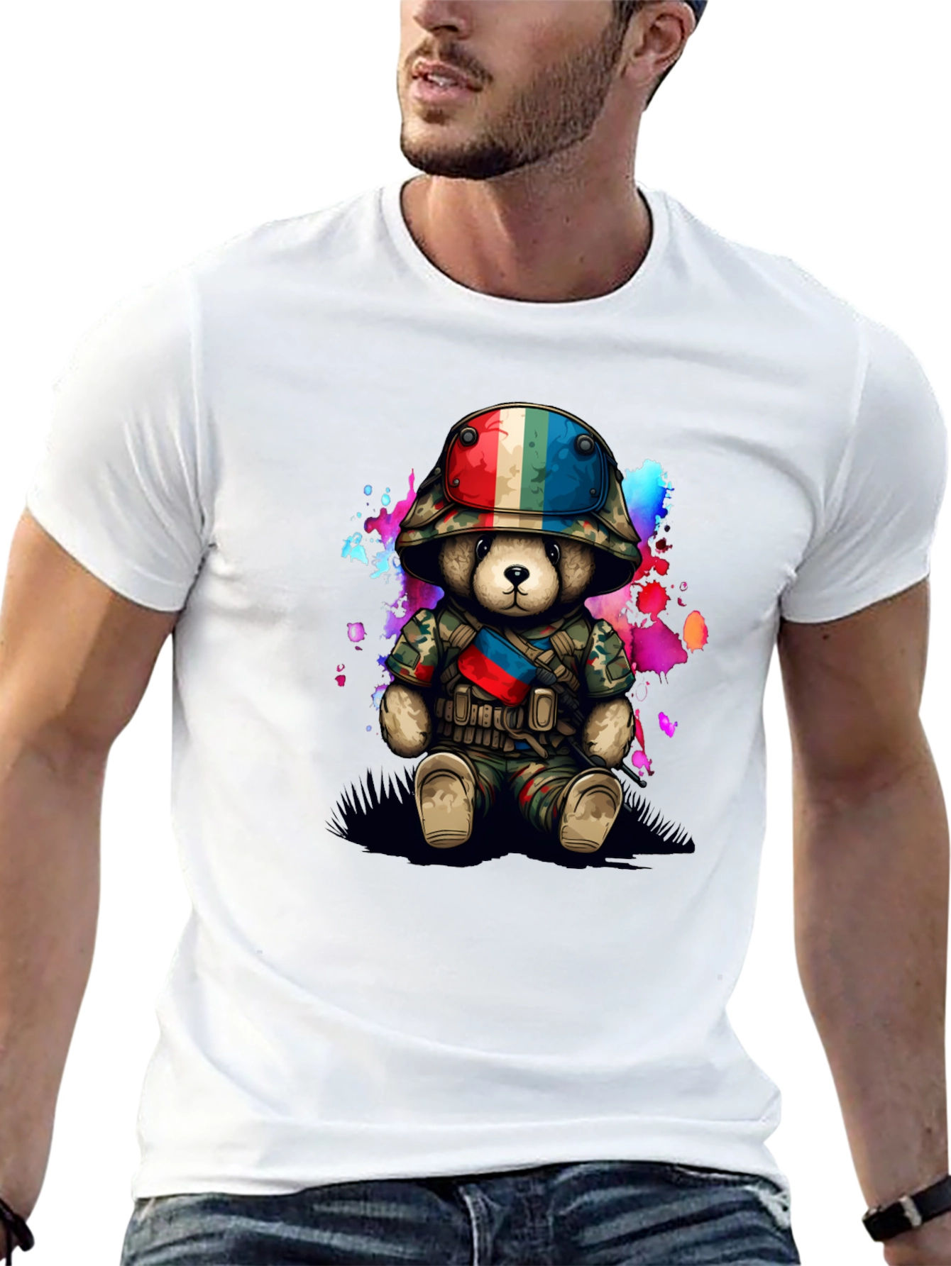 Black Military Teddy Bear Graphic T-Shirt view 13