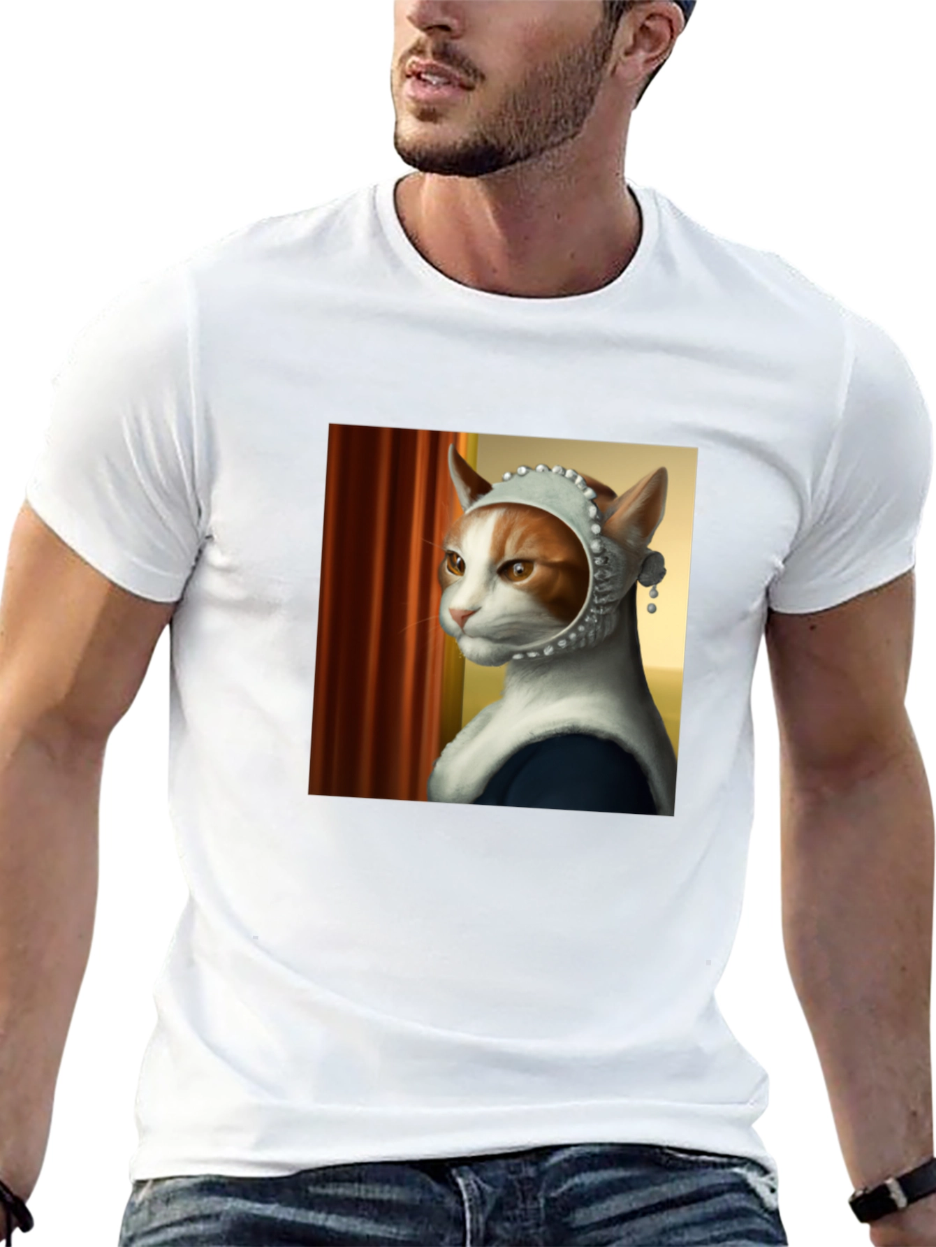 Black Cat with Pearl Earring T-Shirt view 13
