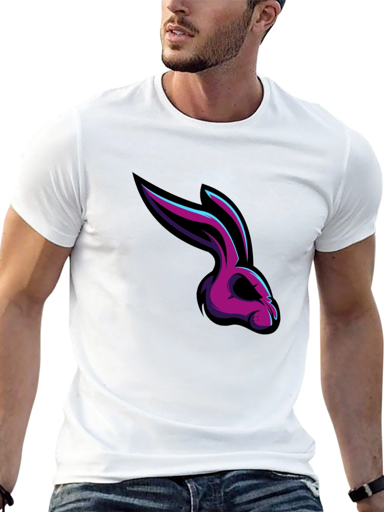 Men's Black T-Shirt with Rabbit Graphic - 13