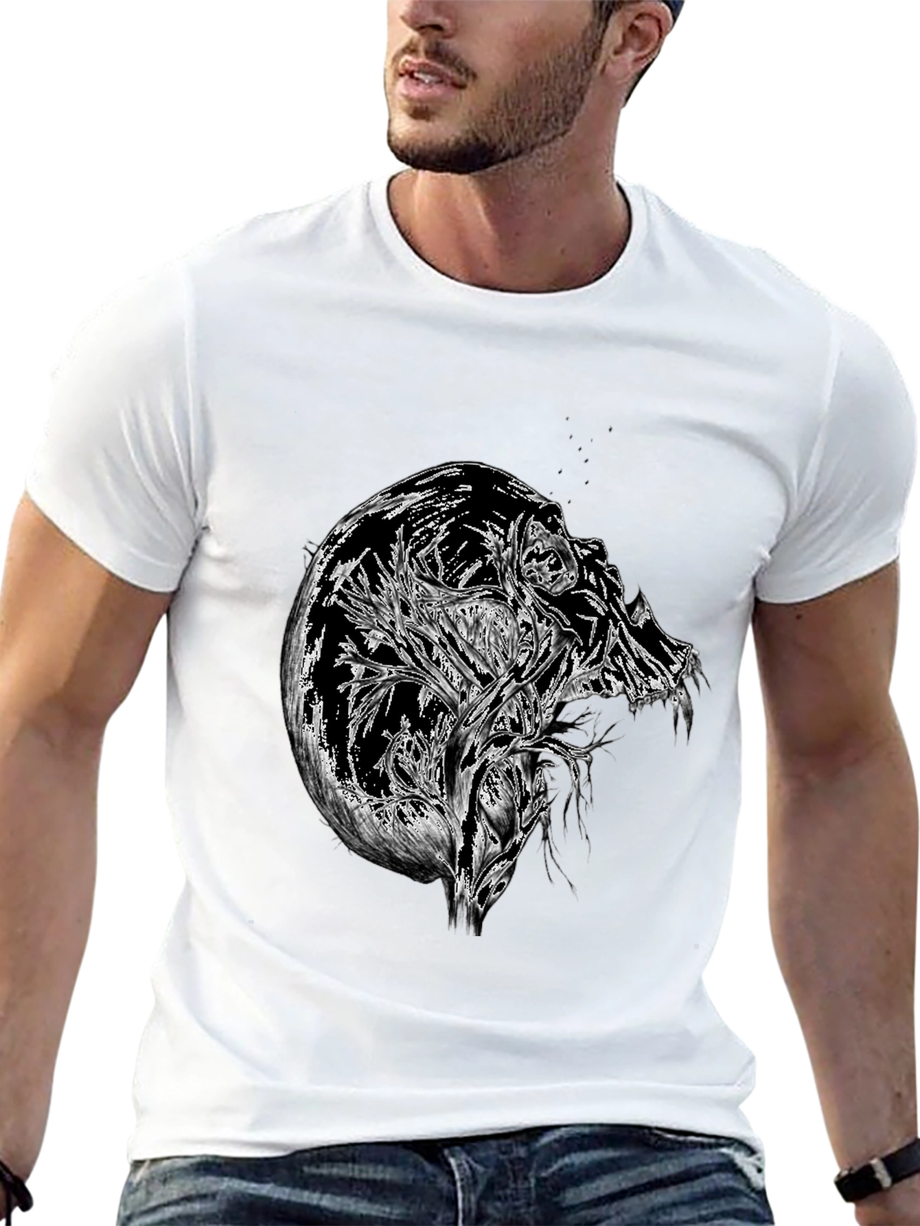Black Abstract Skull Graphic Black T-Shirt view 13