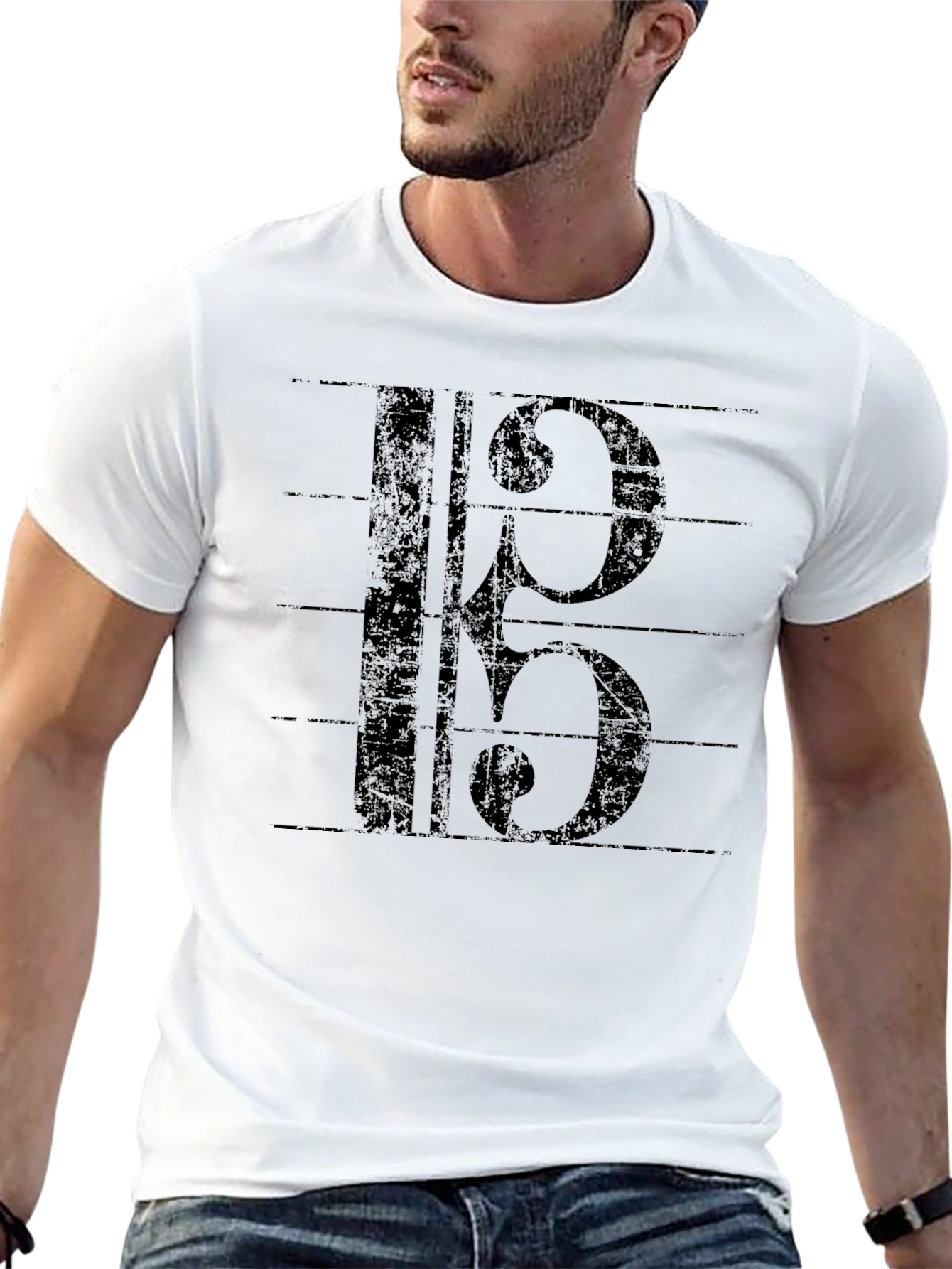 Black Bass Clef Music T-Shirt - Black Graphic Tee view 13