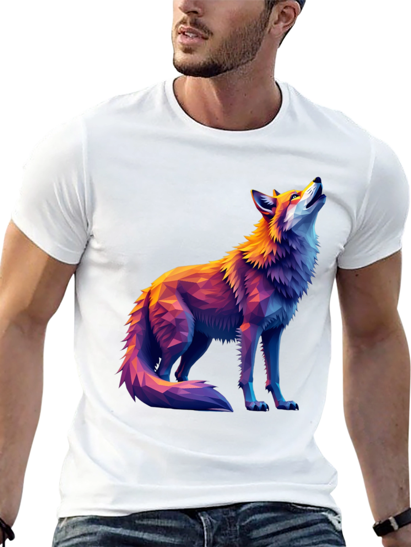 Black Geometric Wolf Graphic Tee - Artistic Black T-Shirt view 13