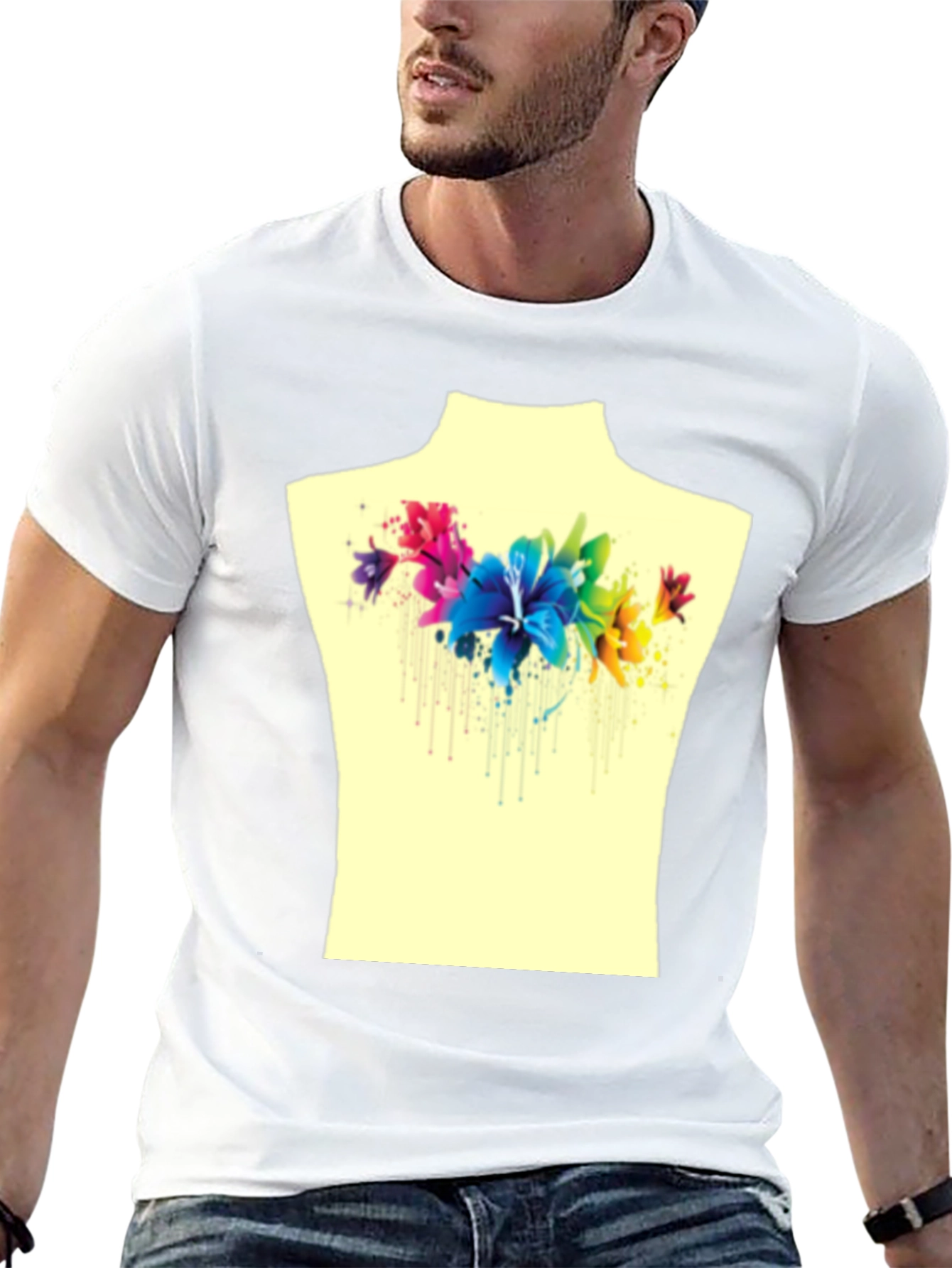Black Floral Watercolor Graphic Tee - Stylish Men's T-Shirt view 13