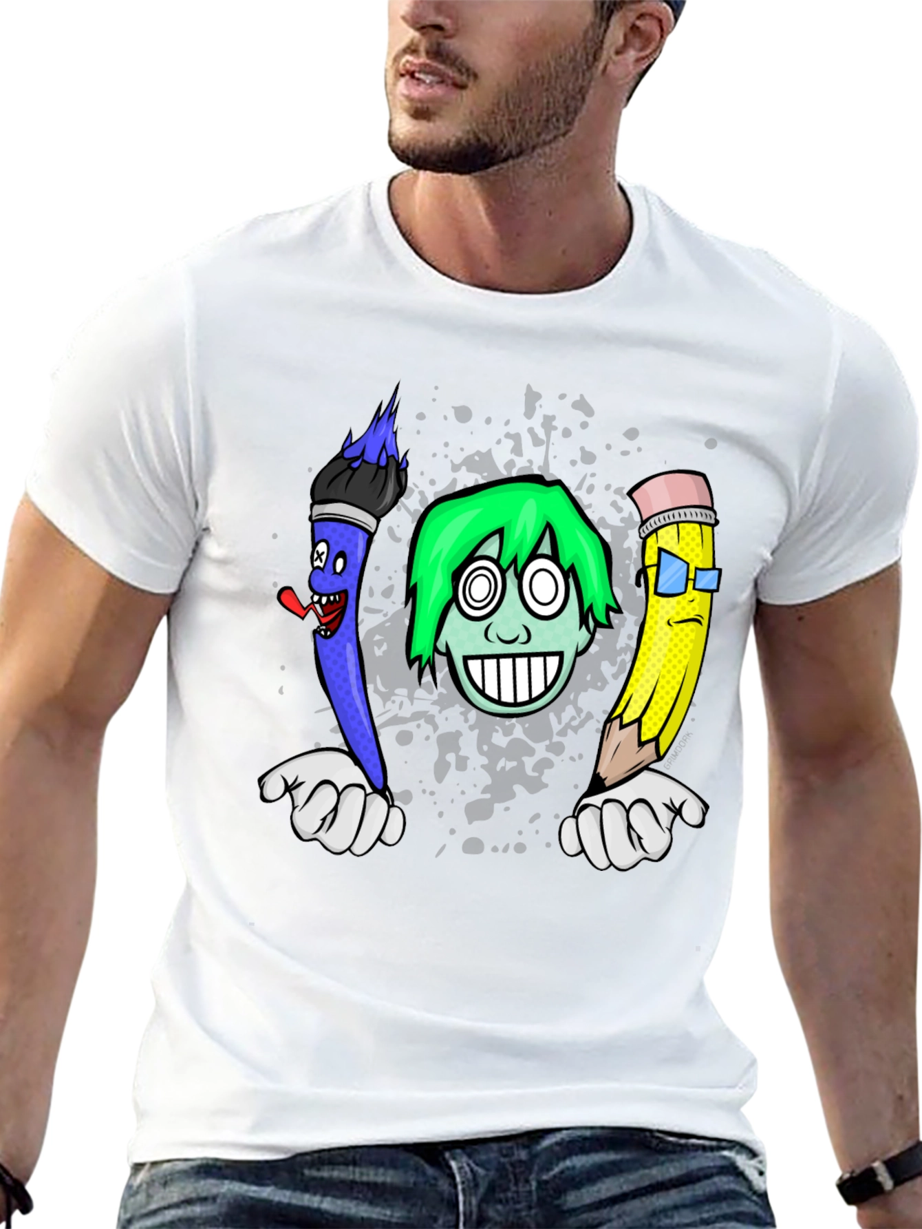 Black Cartoon Art T-Shirt: Brush, Pencil, & Character view 13