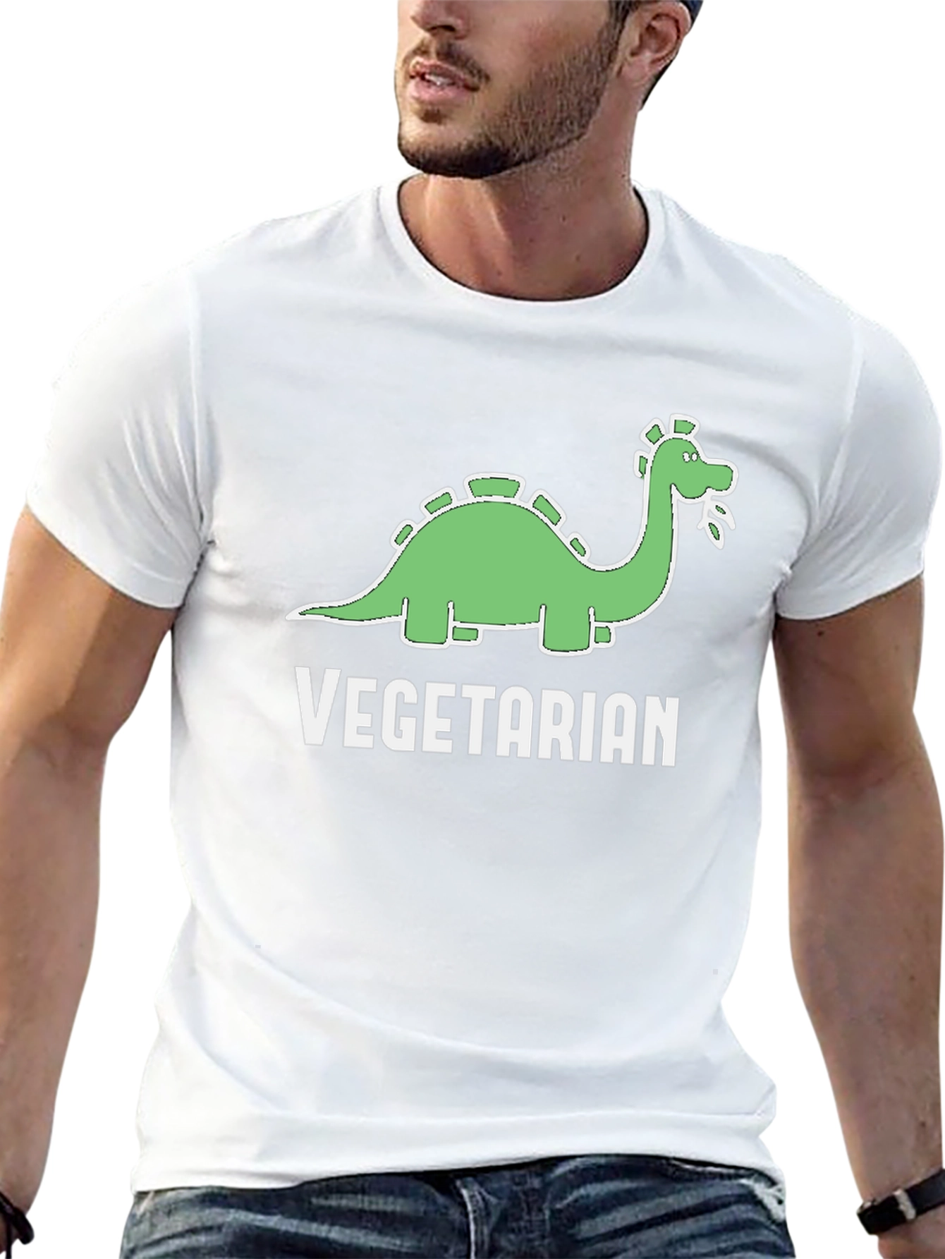 Black Vegetarian Dinosaur T-Shirt Funny Graphic Tee view 13