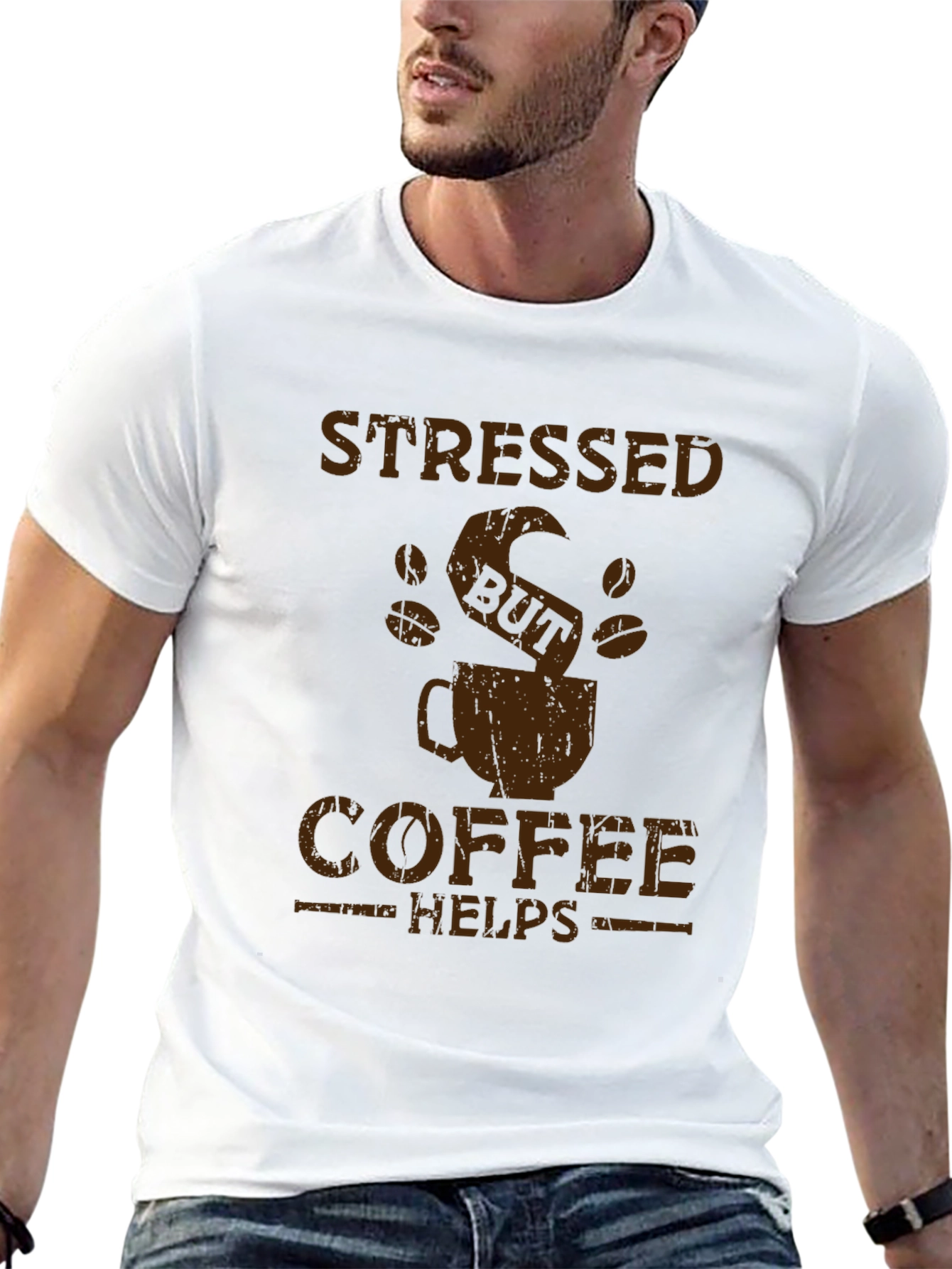 Black Stressed But Coffee Helps Graphic Tee view 13