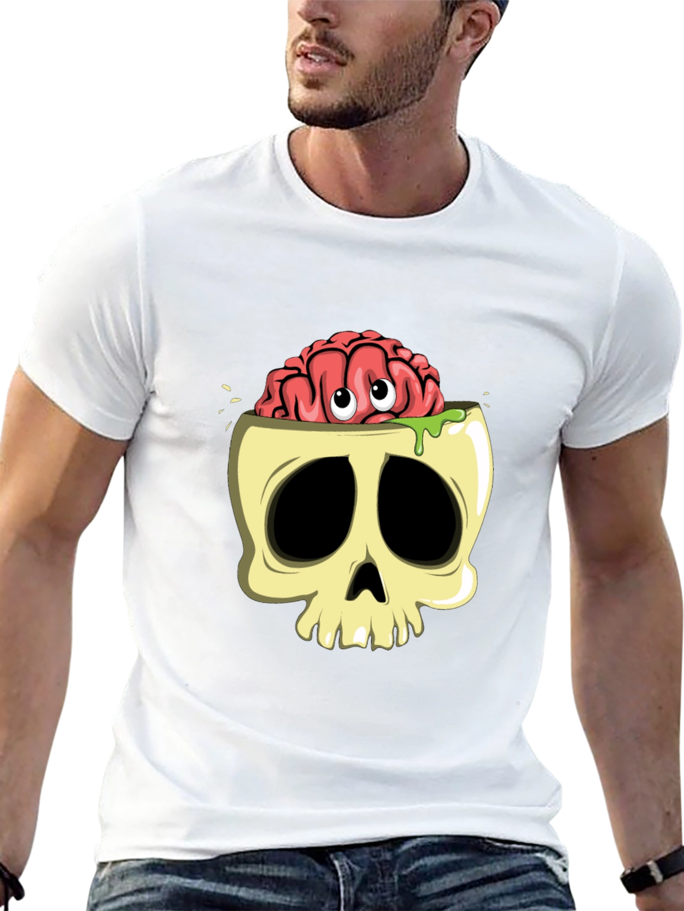 Black Brain Skull Graphic T-Shirt view 13