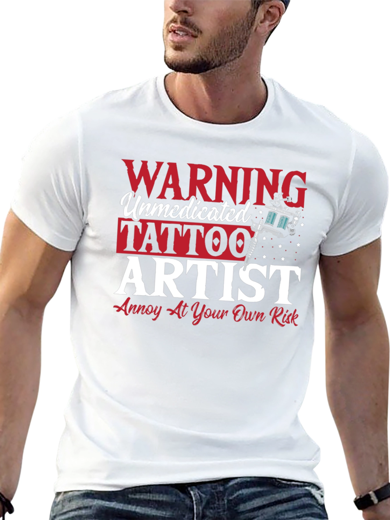 Black Warning Unmedicated Tattoo Artist T-Shirt view 13