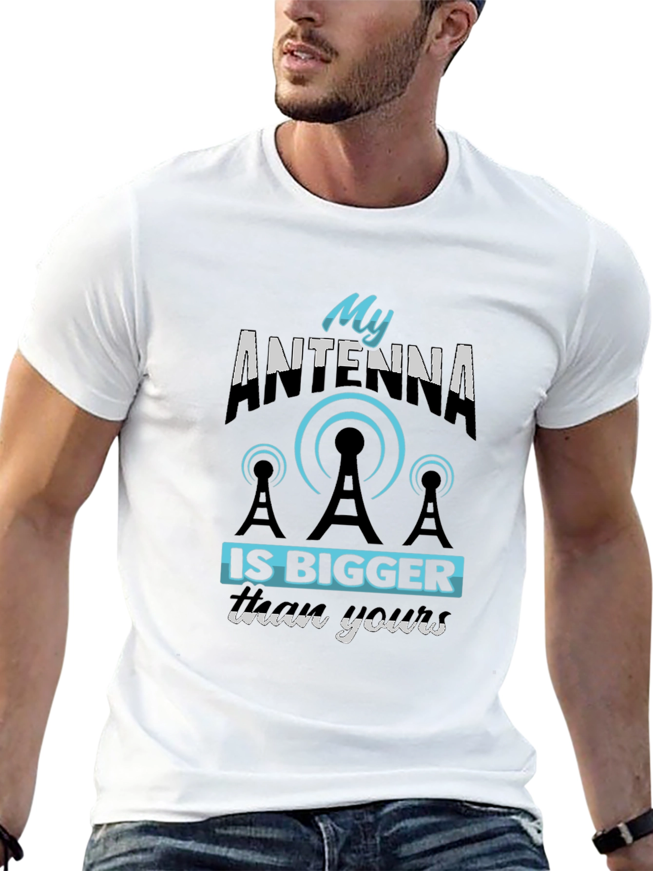Black Funny Antenna T-Shirt - My Antenna Is Bigger Than Yours view 13