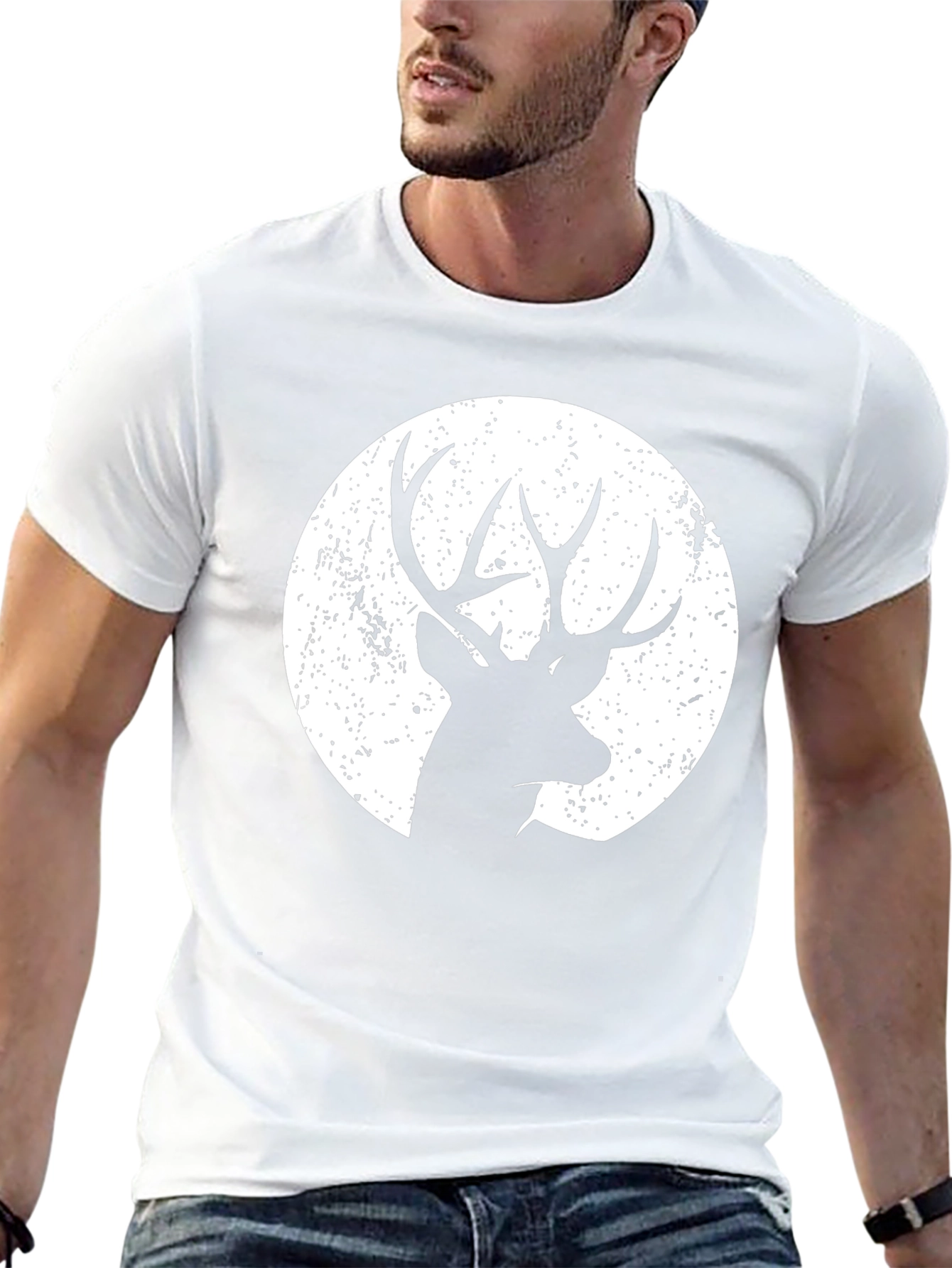 Black Deer Silhouette Graphic Tee - Black Cotton Blend view 13