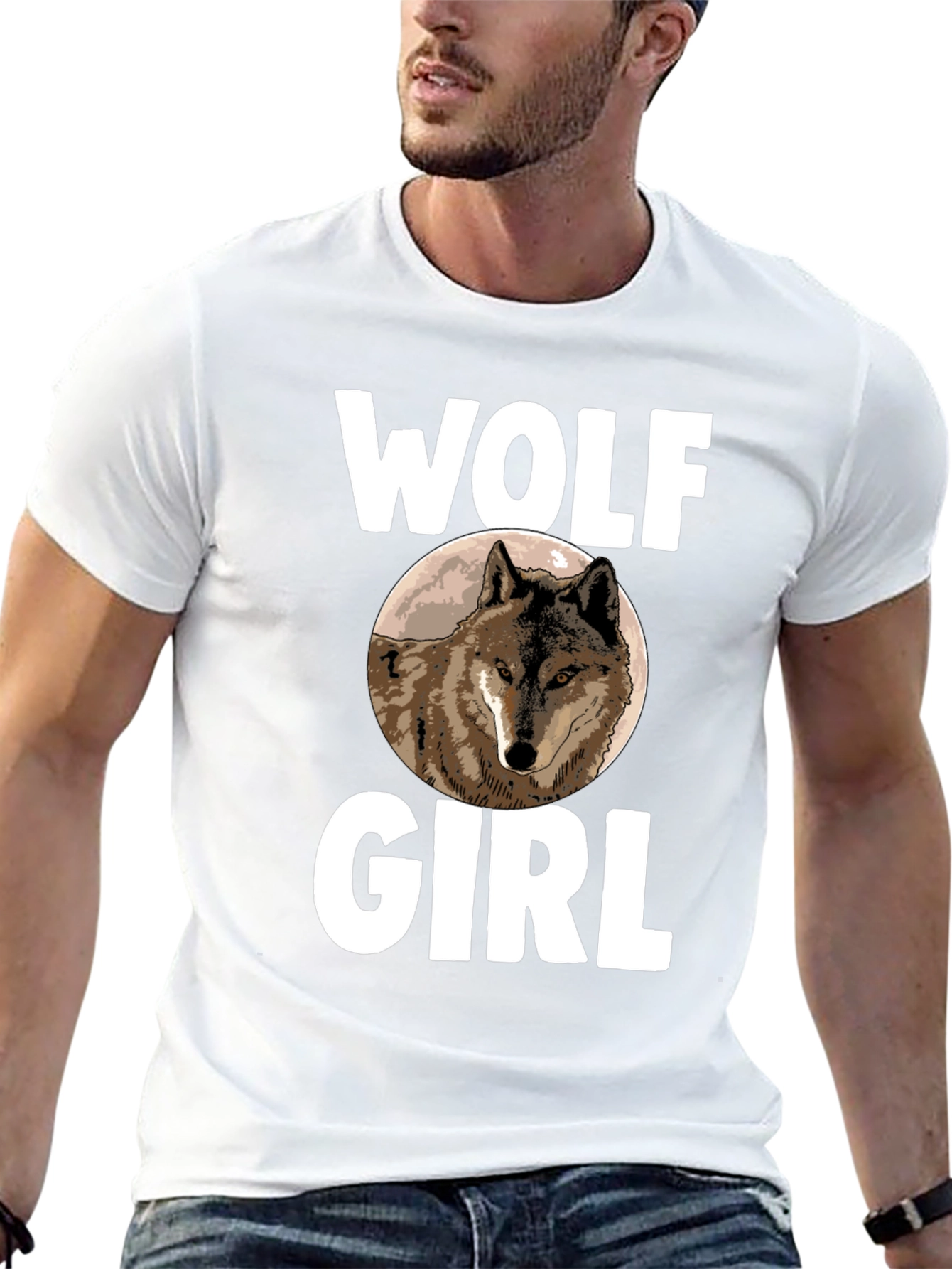 Black Wolf Girl T-Shirt - Novelty Animal Graphic Tee view 13