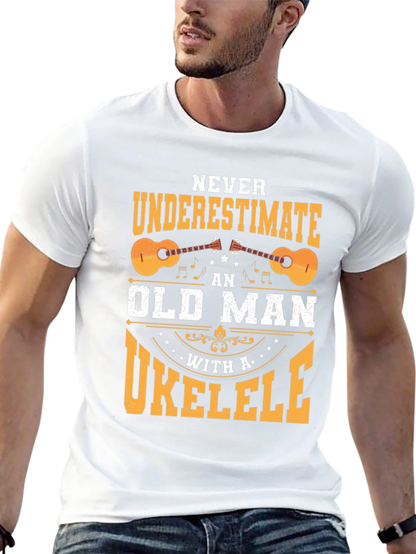 Black Old Man Ukulele T-Shirt view 13