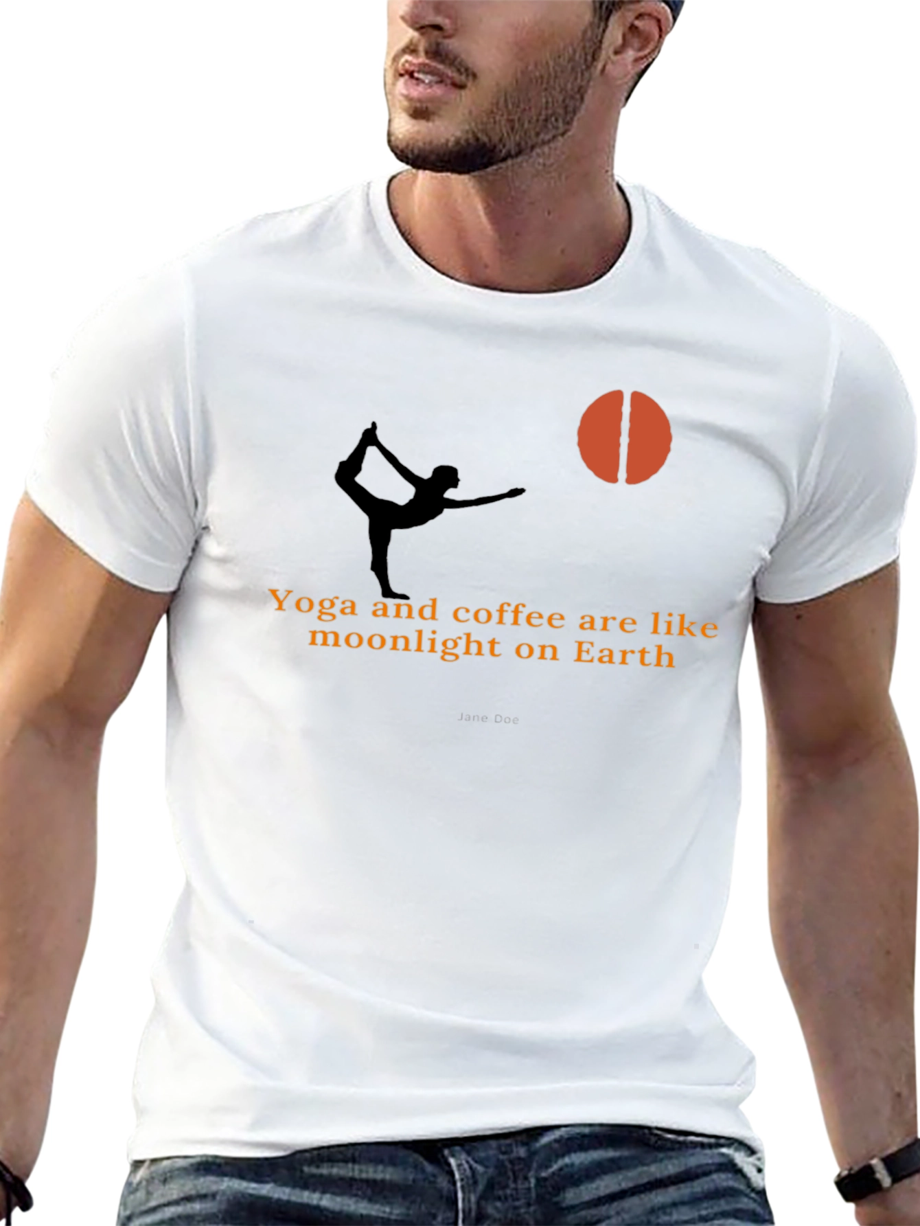 Black Yoga & Coffee T-Shirt - Moonlight Earth Design view 13