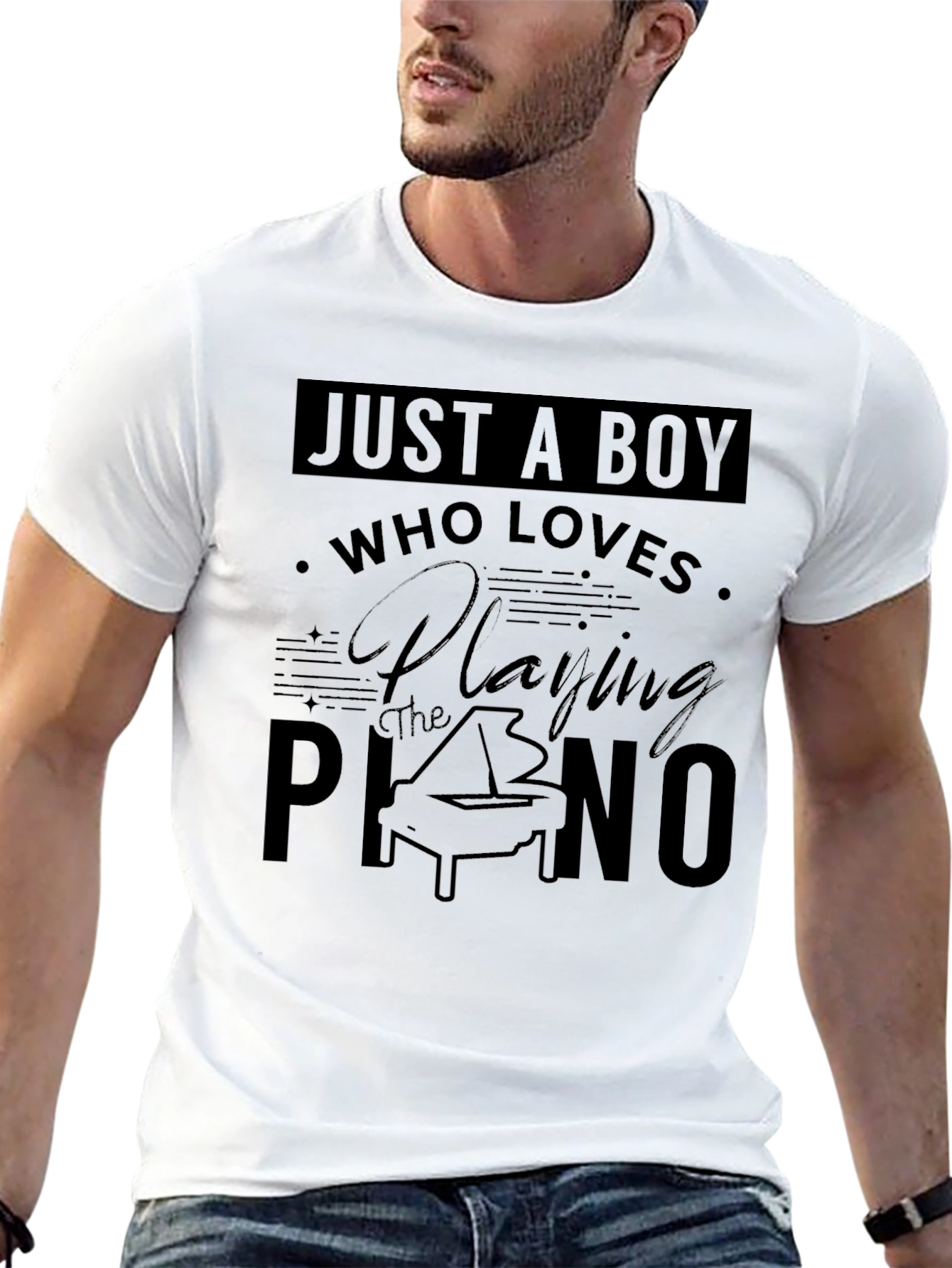 Black Just A Boy Who Loves Playing Piano T-Shirt view 13