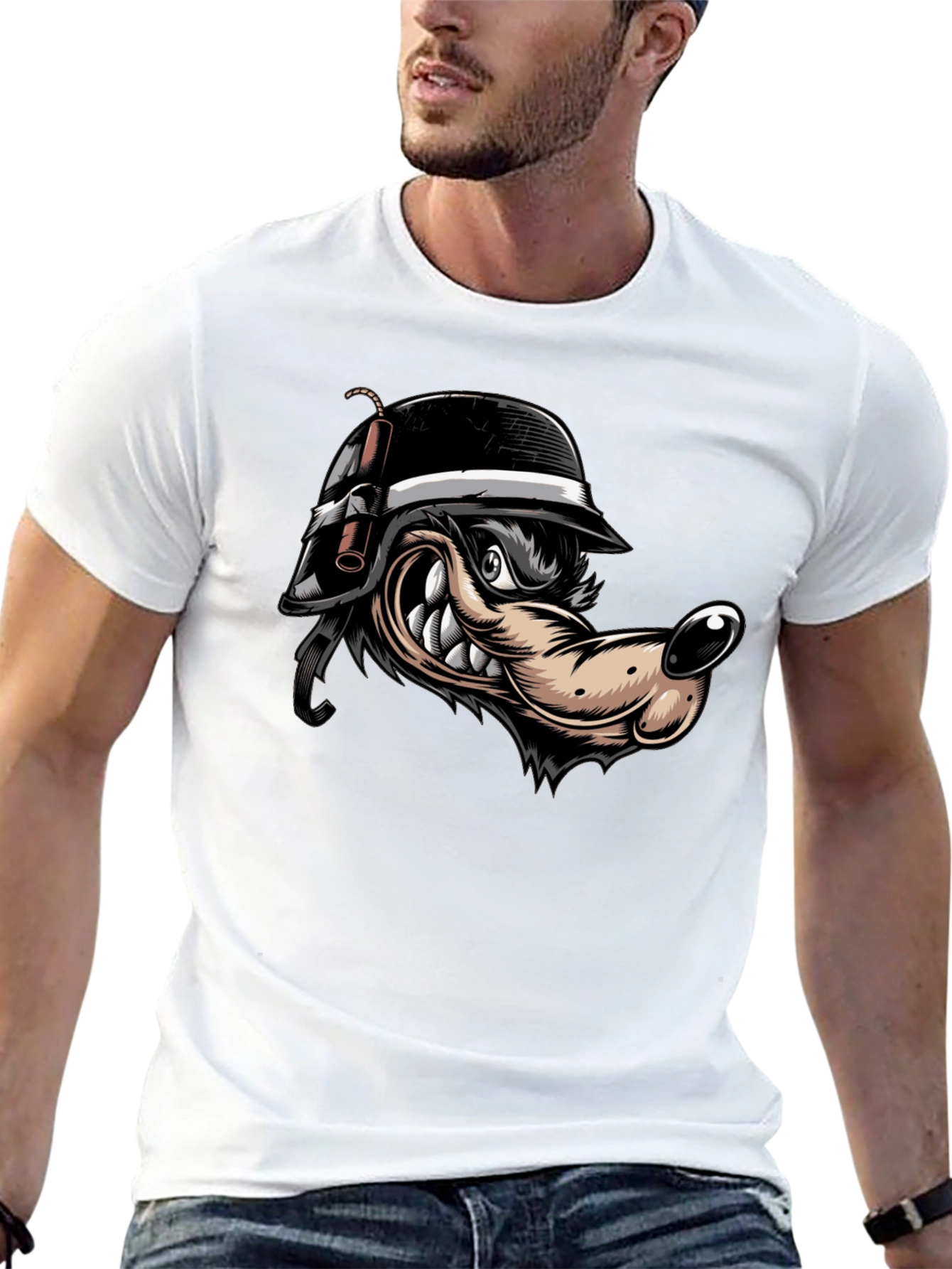 Black Black Wolf Cartoon Graphic T-Shirt view 13