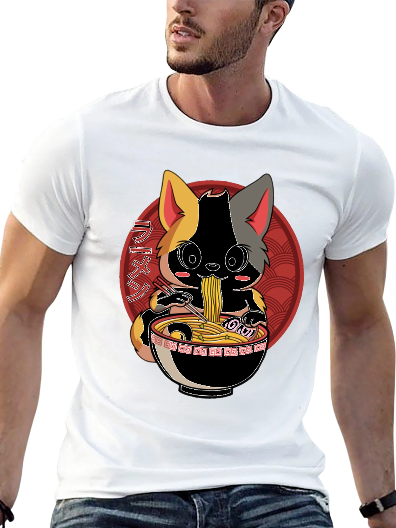 Black Ramen Cat T-Shirt - Anime Style view 13