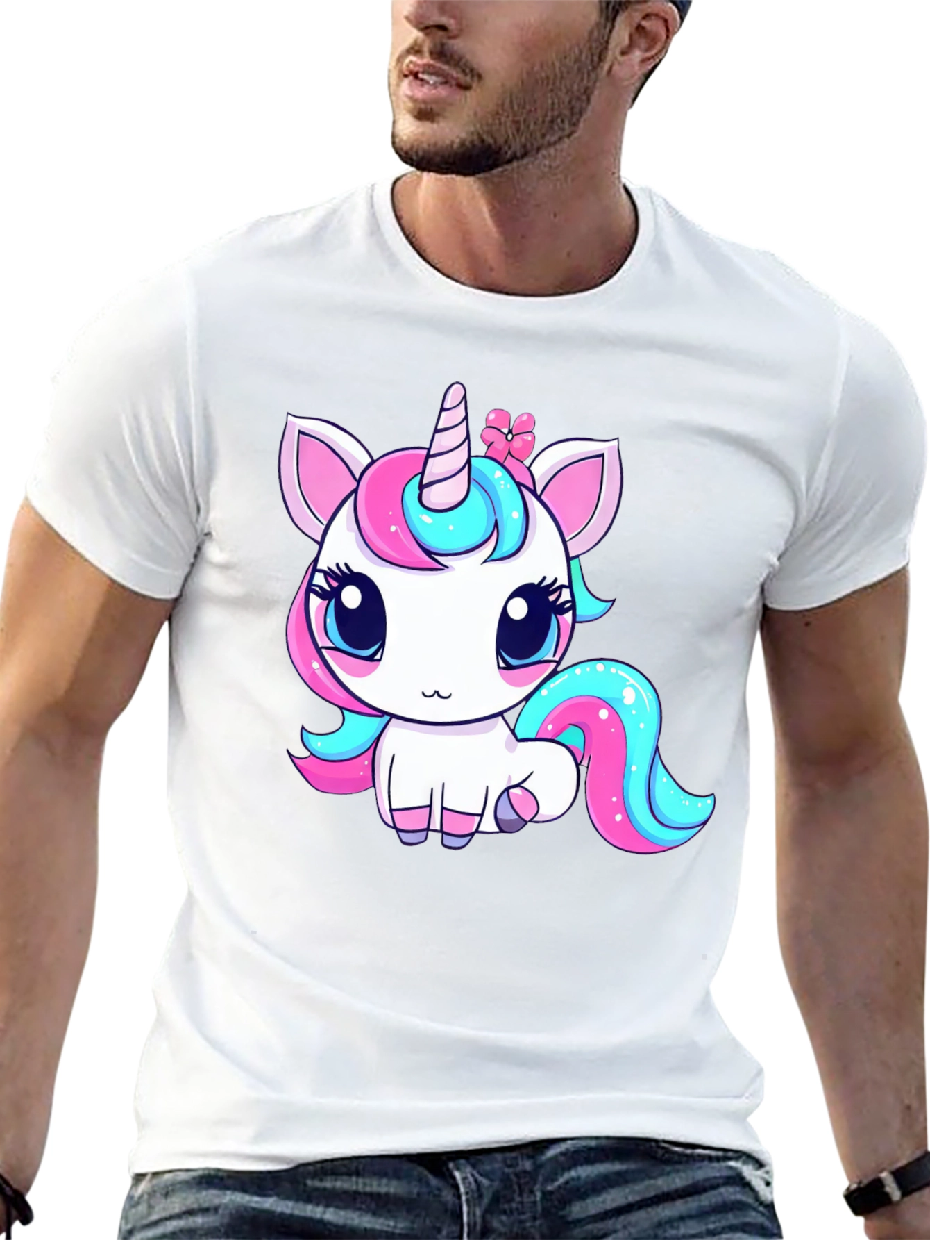 Black Cute Cartoon Unicorn Black T-Shirt view 13