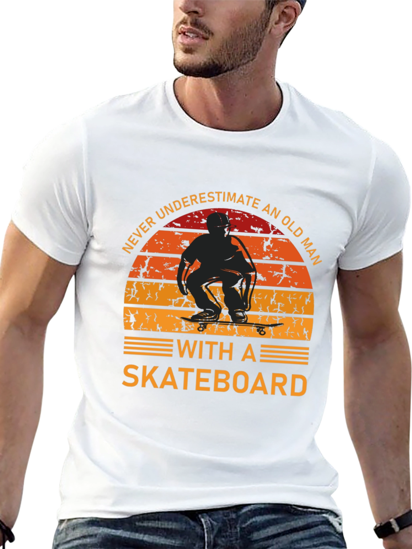 Black Never Underestimate An Old Man Skateboard T-Shirt view 13