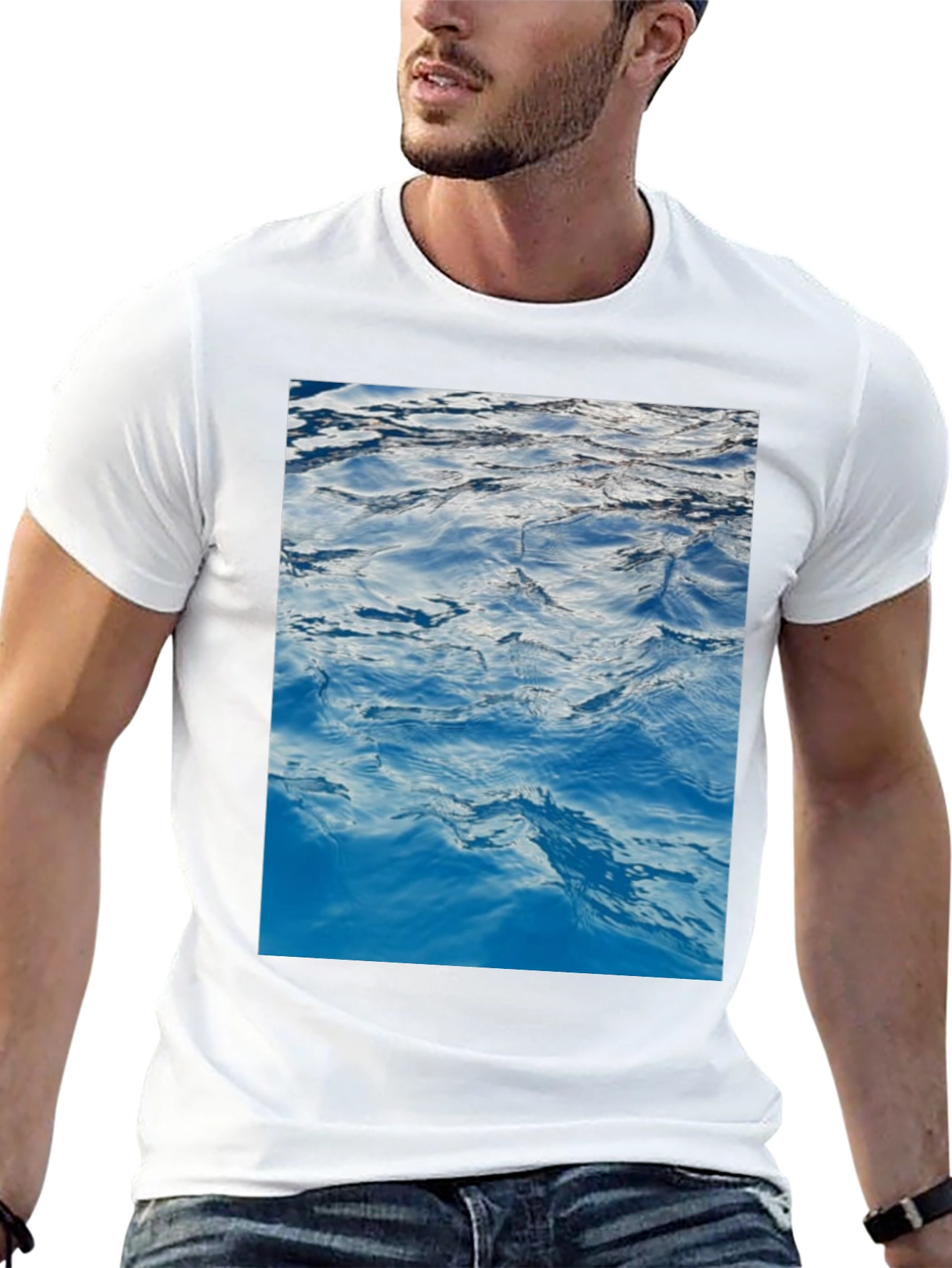 Black Ocean Waves Graphic Print Black T-Shirt view 13