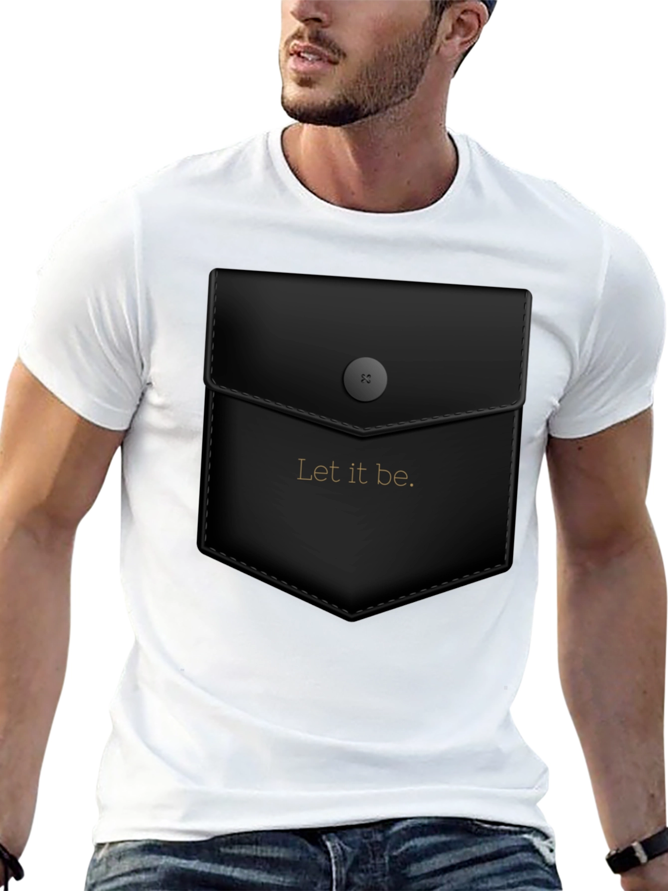Black Let it Be Graphic Tee - Unique Faux Pocket Design view 13