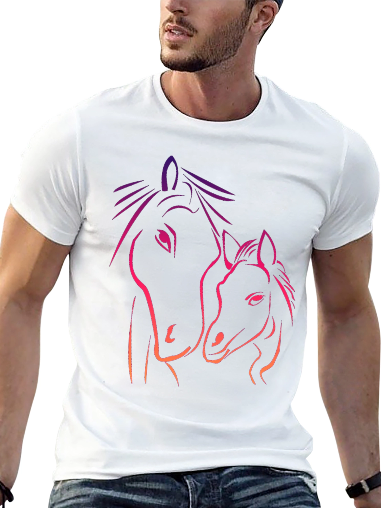 Black Horse Mama & Foal Graphic Tee - Black Cotton T-Shirt view 13