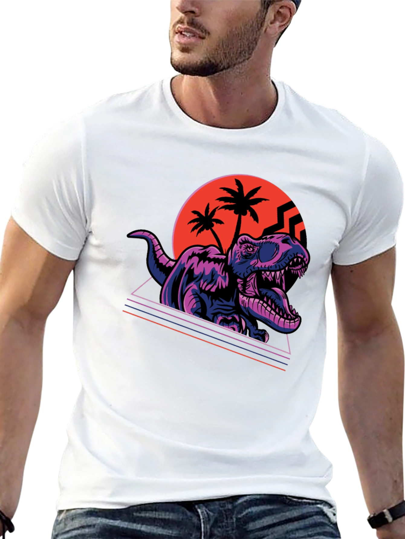 Black Retro Dinosaur T-Shirt - Synthwave Rex Tee view 13